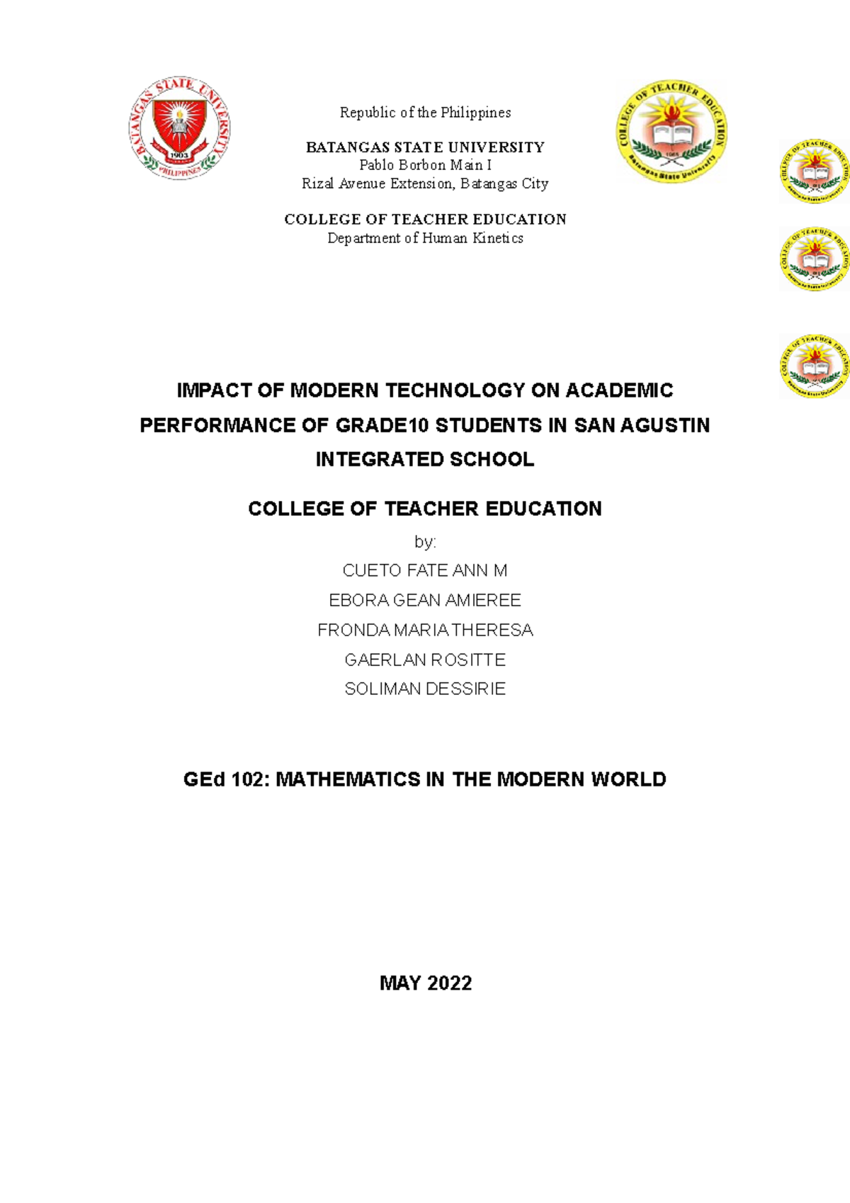 Research group 2 - USEFUL - Republic of the Philippines BATANGAS STATE
