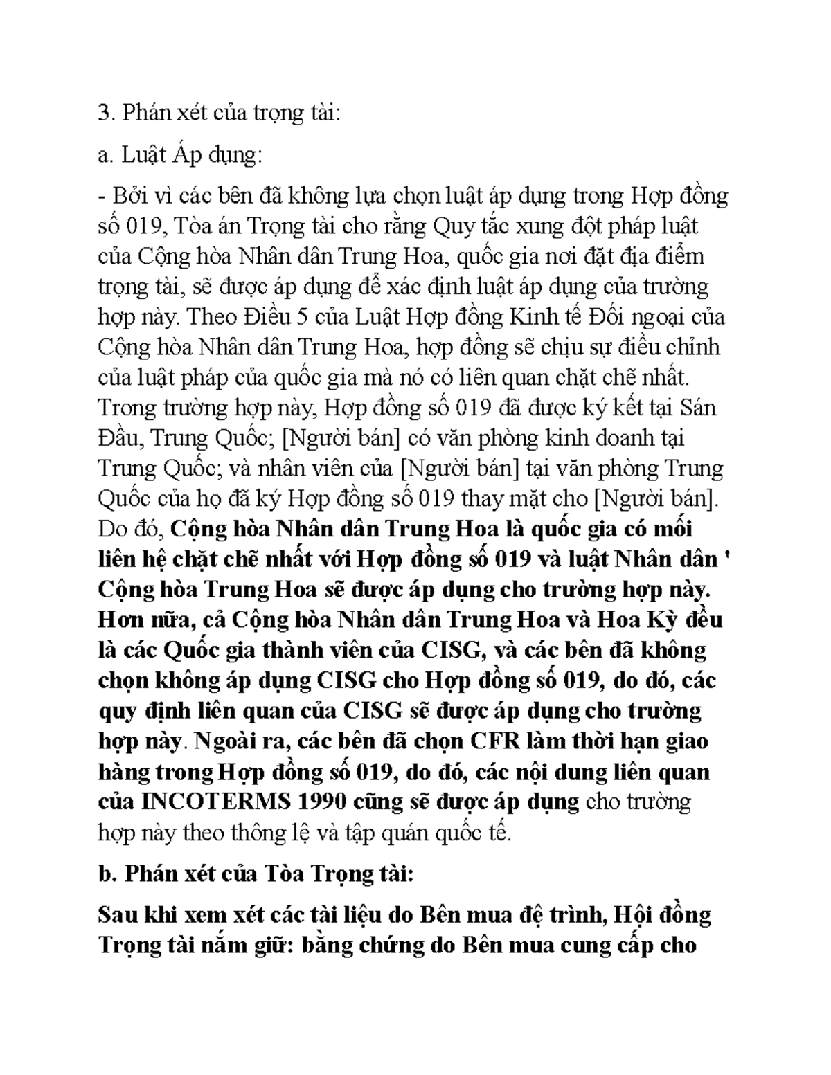 Luật áp dụng và phán xét từ Tòa Trọng tài - Phán xét của trọng tài: a ...