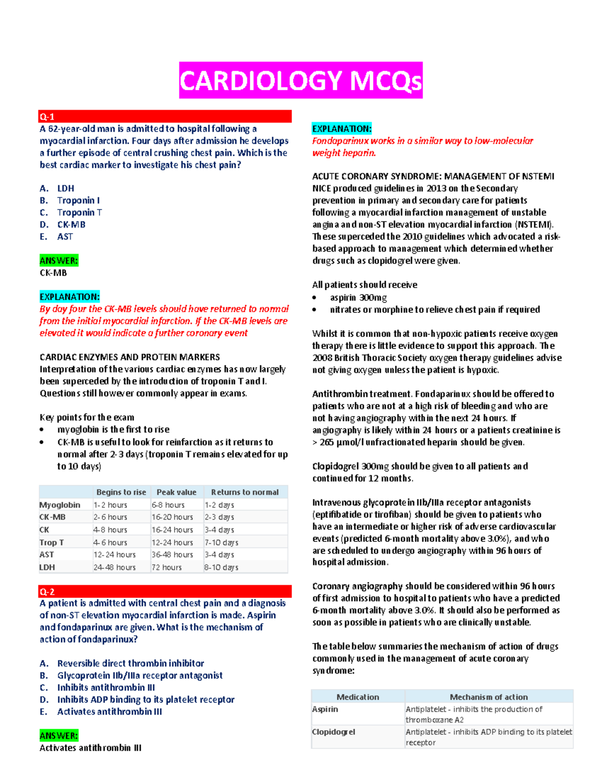 Passmed MRCP MCQs- Cardiology - CARDIOLOGY MCQs Q- A 62-year-old man is ...