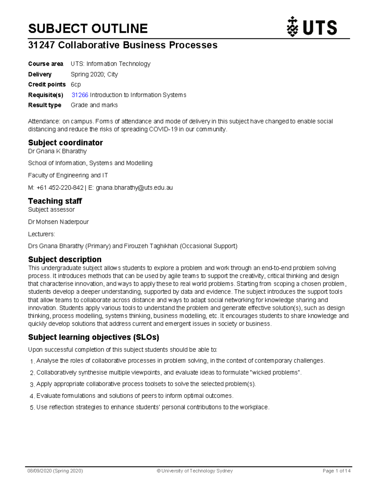 Collab Bus Process Outline - SUBJECT OUTLINE 31247 Collaborative ...