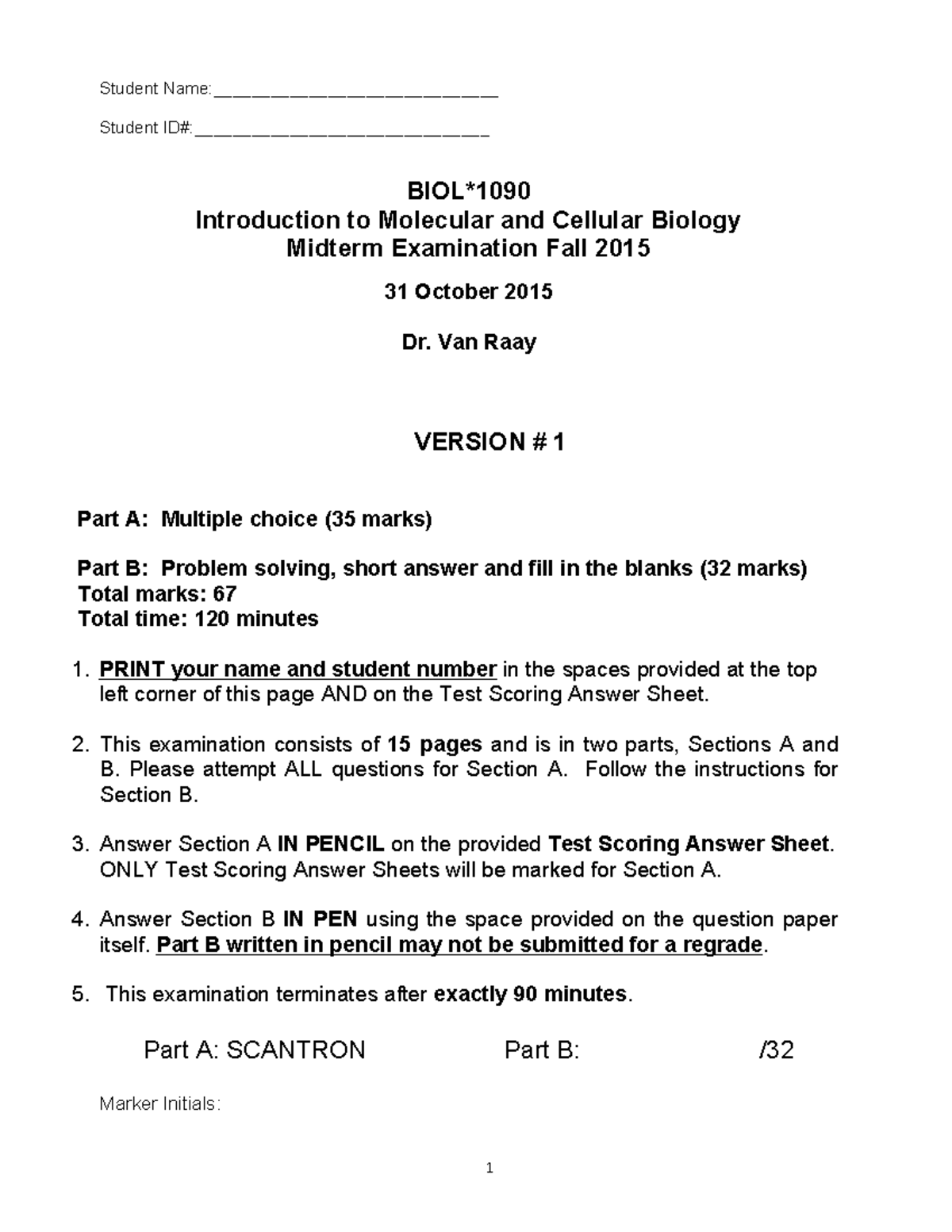 Midterm exam Student Name______________________________ Student