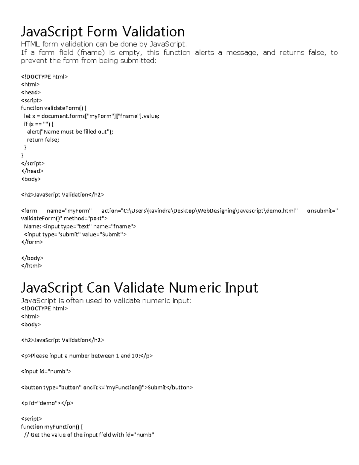 JS3 - Summary B.tech - JavaScript Form Validation HTML form validation ...