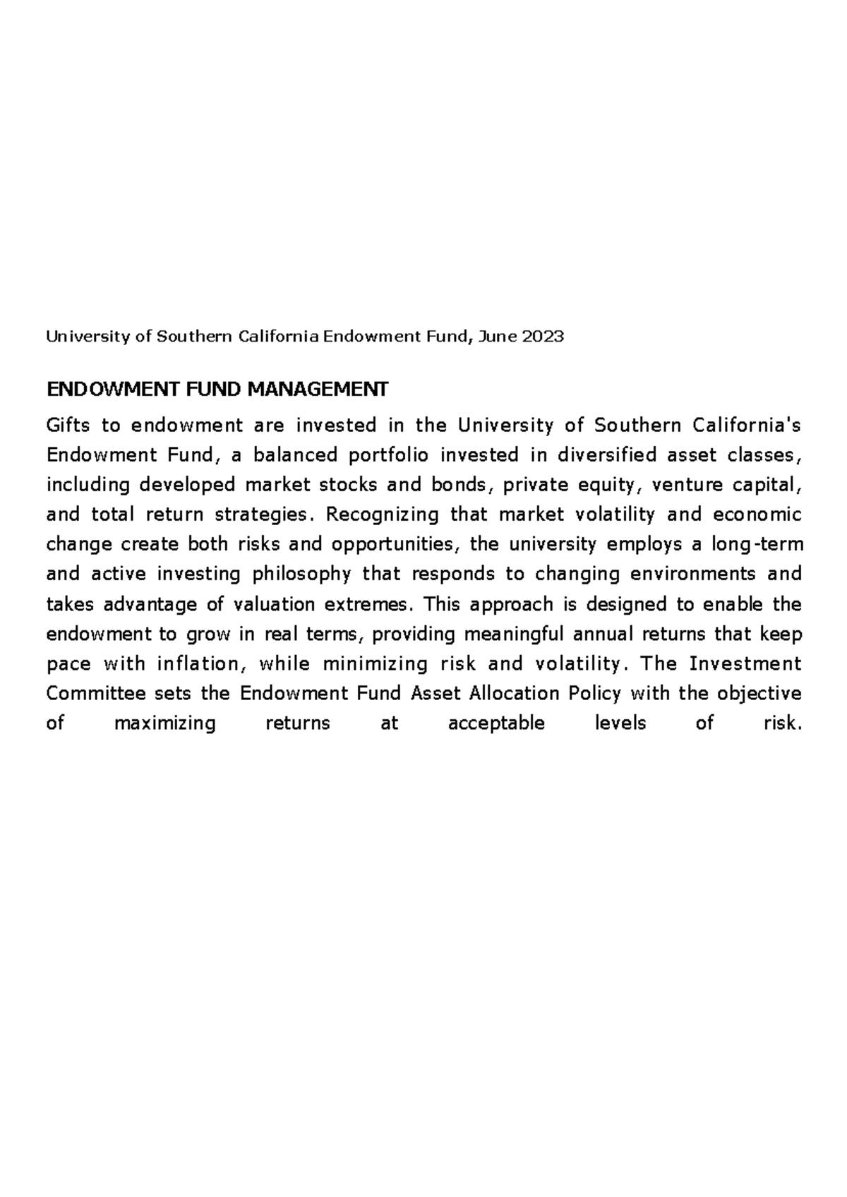 Test 1 PTM Info sheet - University of Southern California Endowment ...