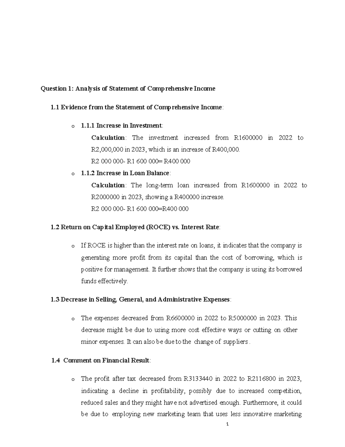 Accounting - assignment - Question 1: Analysis of Statement of ...