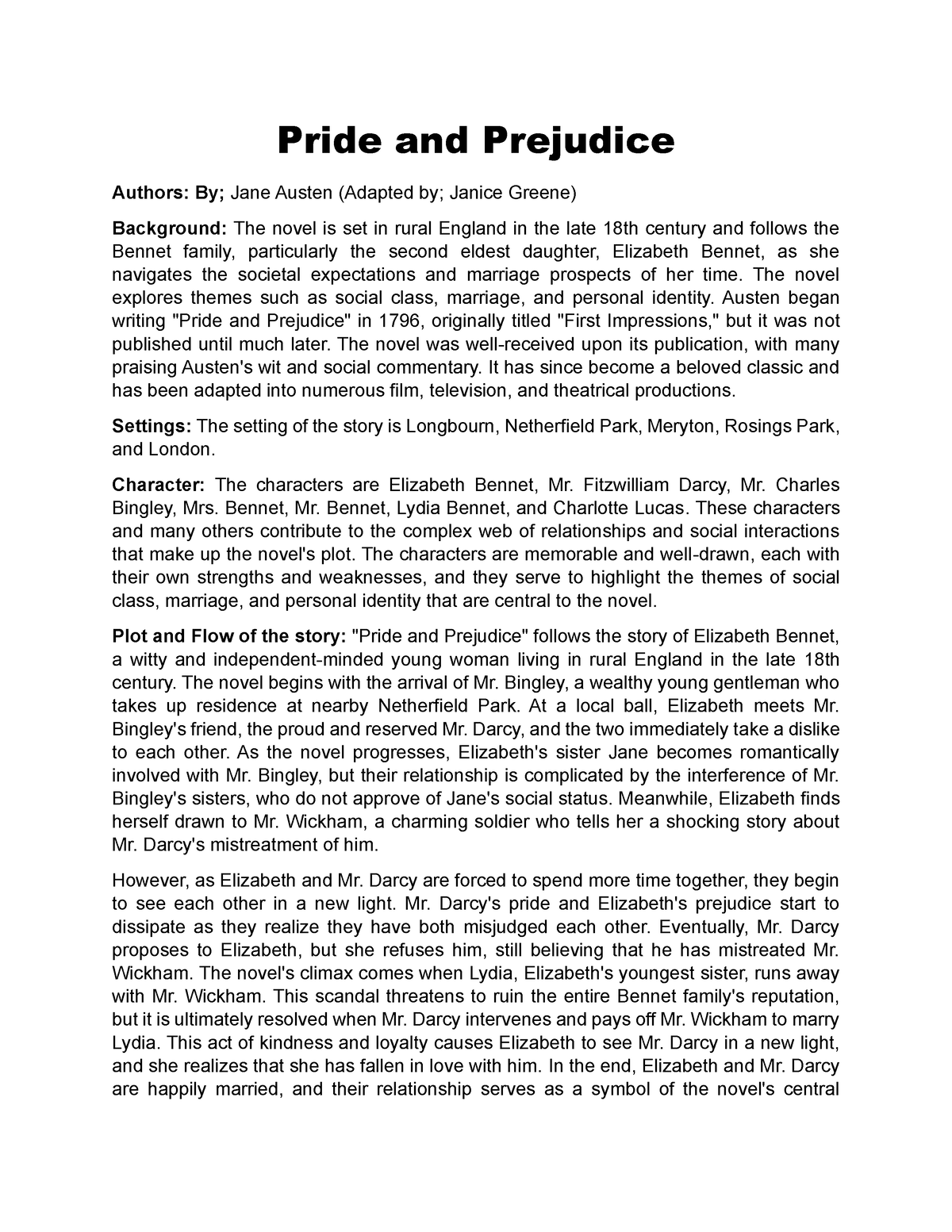 Pride and Prejudice - Pride and Prejudice Authors: By; Jane Austen ...