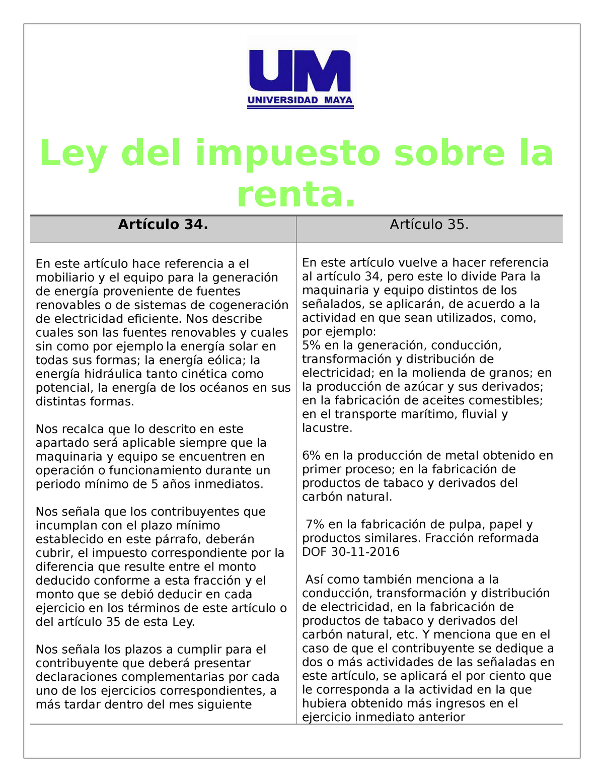 Lisr Art 34 Y 35 Apuntes Ley Del Impuesto Sobre La Renta Artículo 34 Artículo 35 En Este 6552