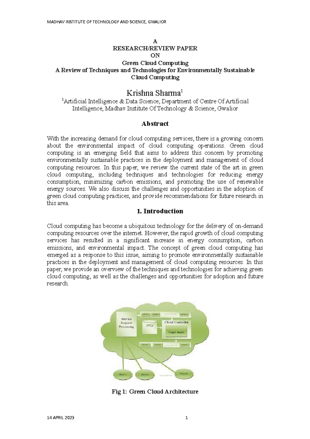 CC Research Paper - A RESEARCH/REVIEW PAPER ON Green Cloud Computing A ...