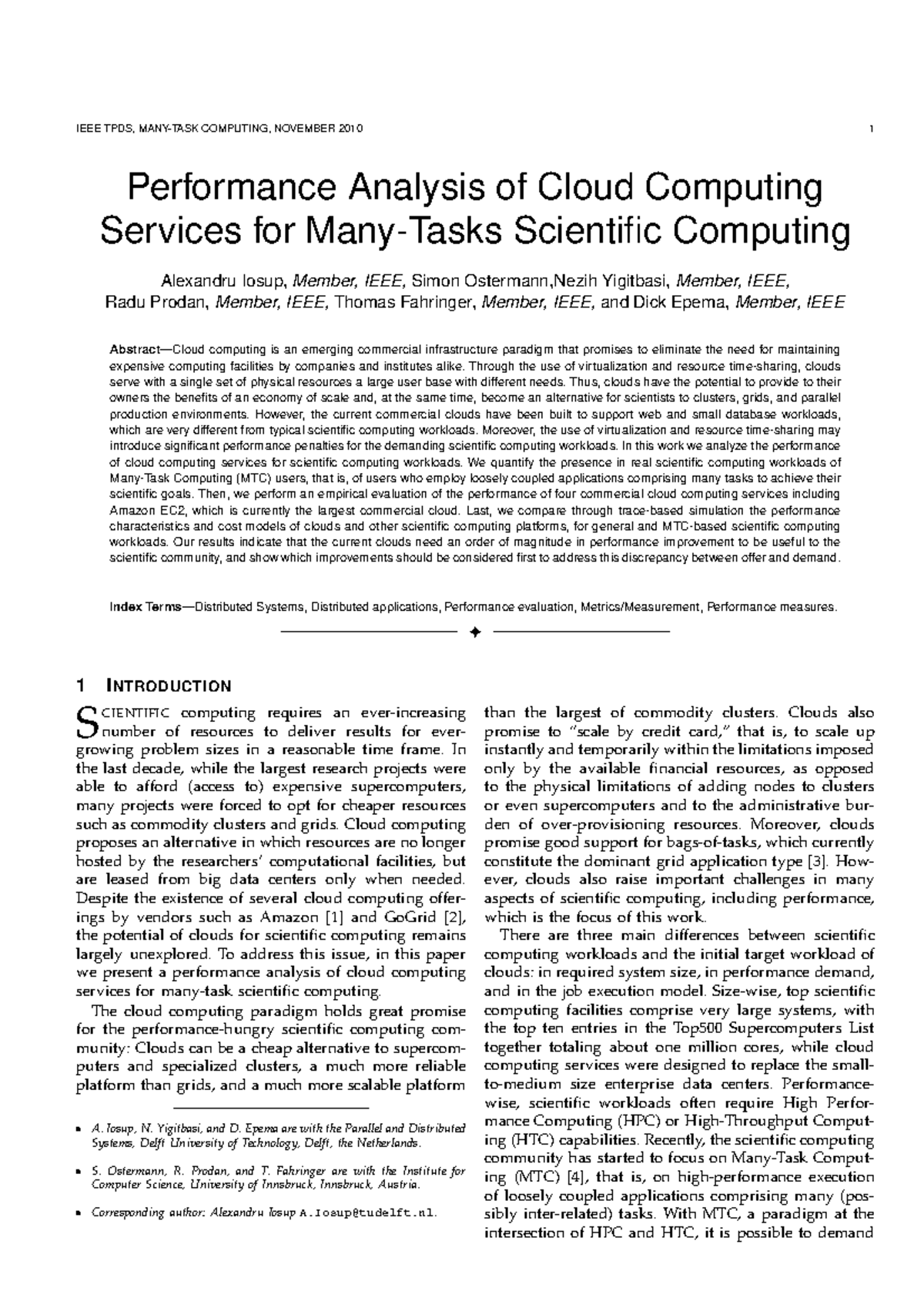 2010-iosup-performance - Performance Analysis of Cloud Computing ...