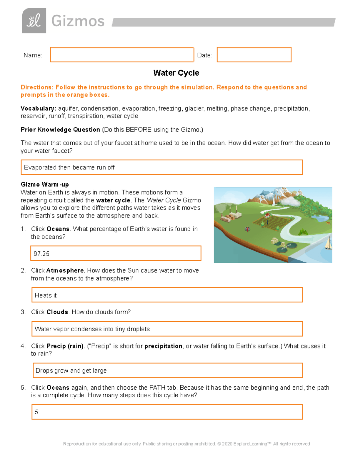 Ava Grace Knott - Water Cycle Gizmo - Name: Date: Water Cycle 