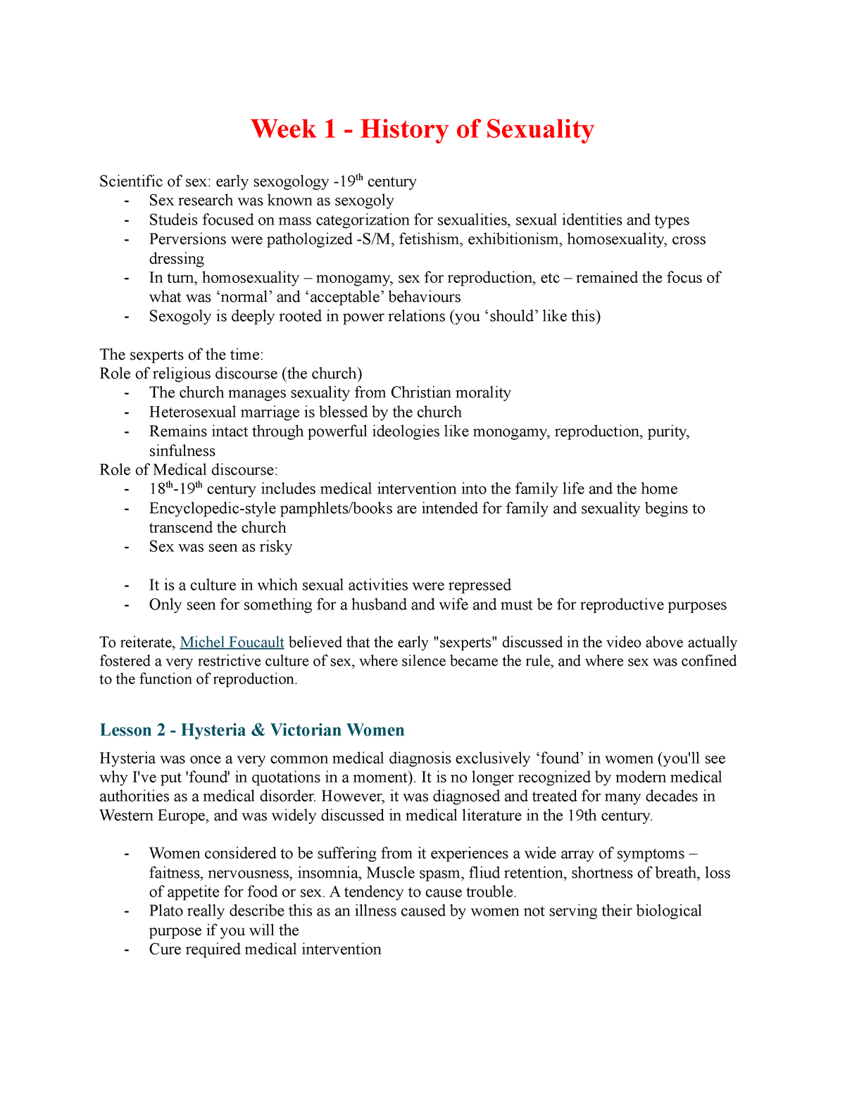 Sex Ed Sex Ed Lecture Notes Week 1 History Of Sexuality Scientific Of Sex Early 4141