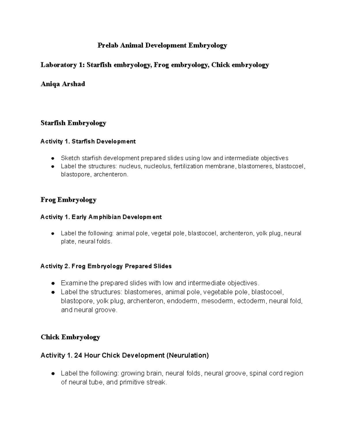 Pre lab animal development - Prelab Animal Development Embryology ...