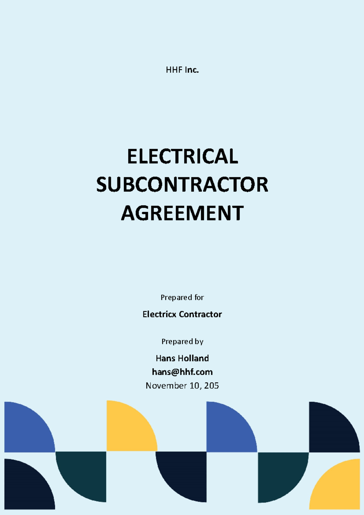 Free Electrical Subcontractor Agreement Template HHF Inc. ELECTRICAL