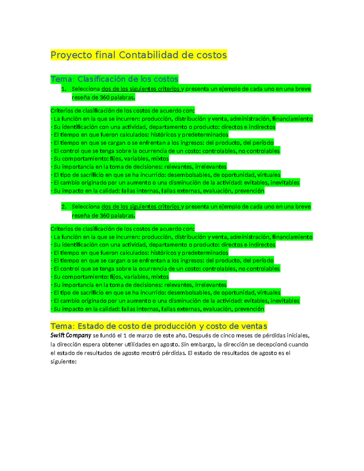 Proyecto final Contabilidad de costos 2024 - Proyecto final ...