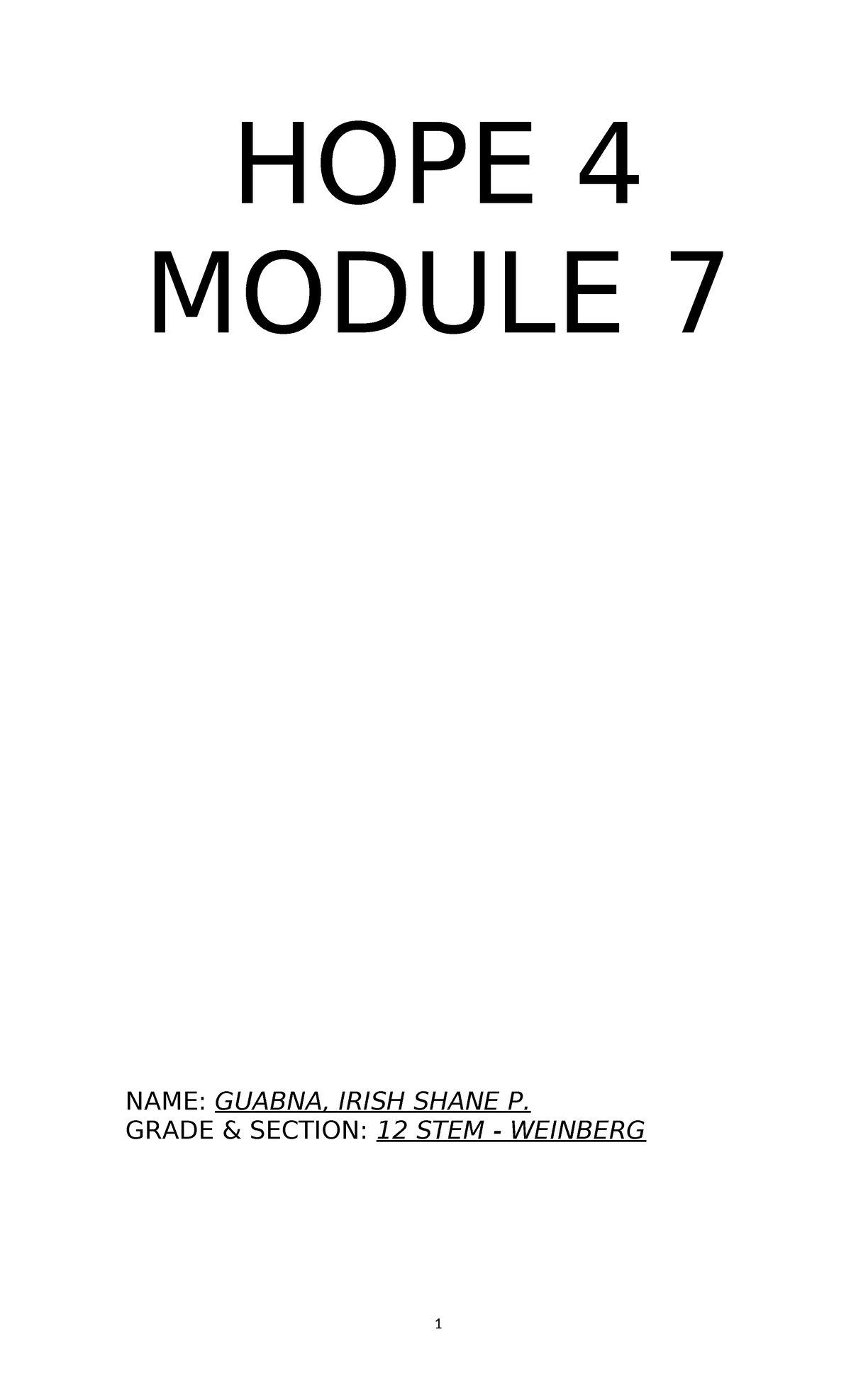 Guabna HOPE 4 Module 7 - tu5i5i5t - HOPE 4 MODULE 7 NAME: GUABNA, IRISH ...