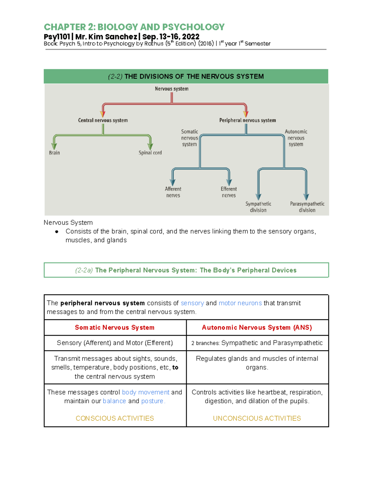 [ Psych 1101] Chapter 2 Biology and Psychology PART 2 - CHAPTER 2 ...