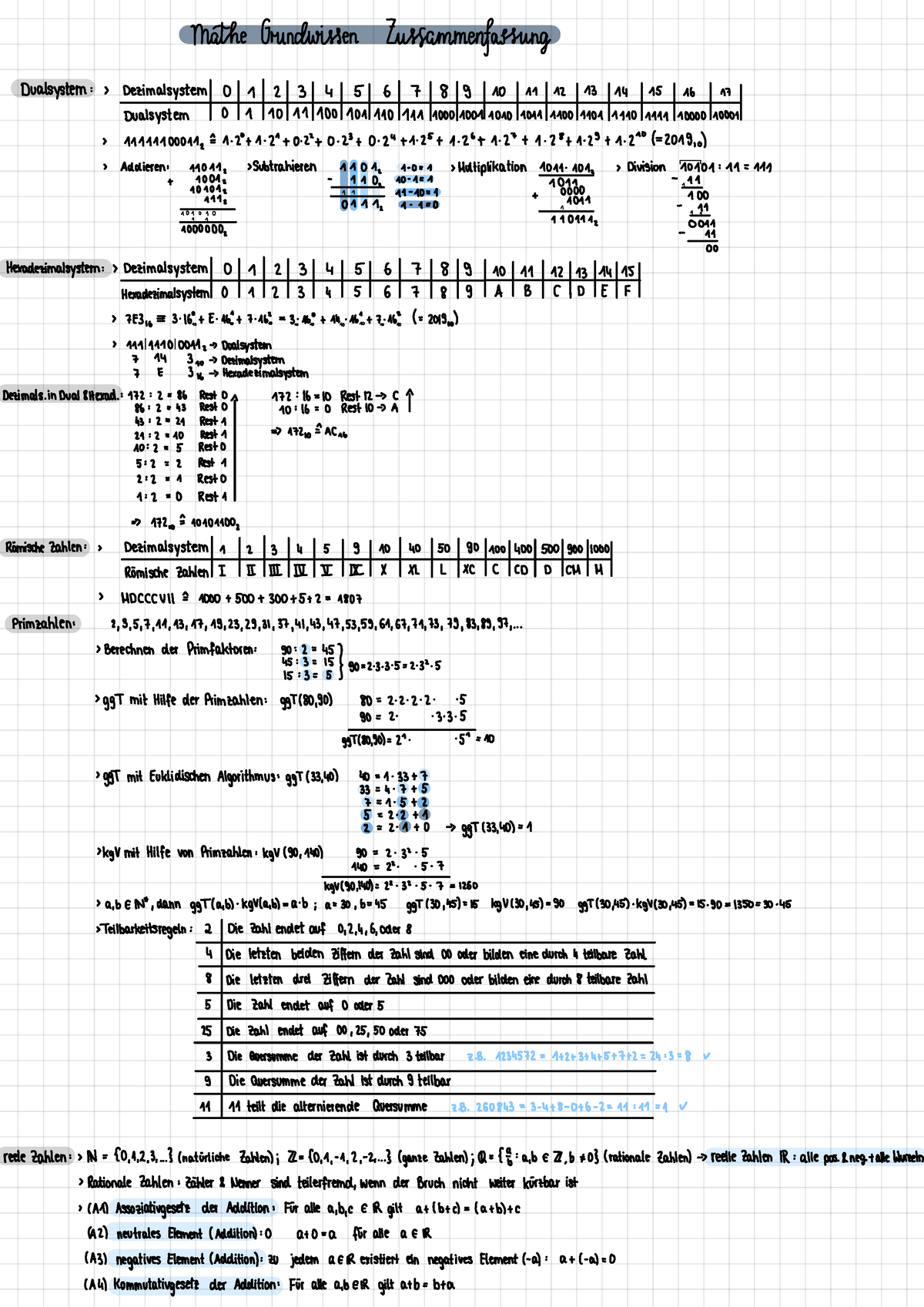 Zusammenfassung - Mathe Grundwissen Zusammenfassung Dualsystem ...