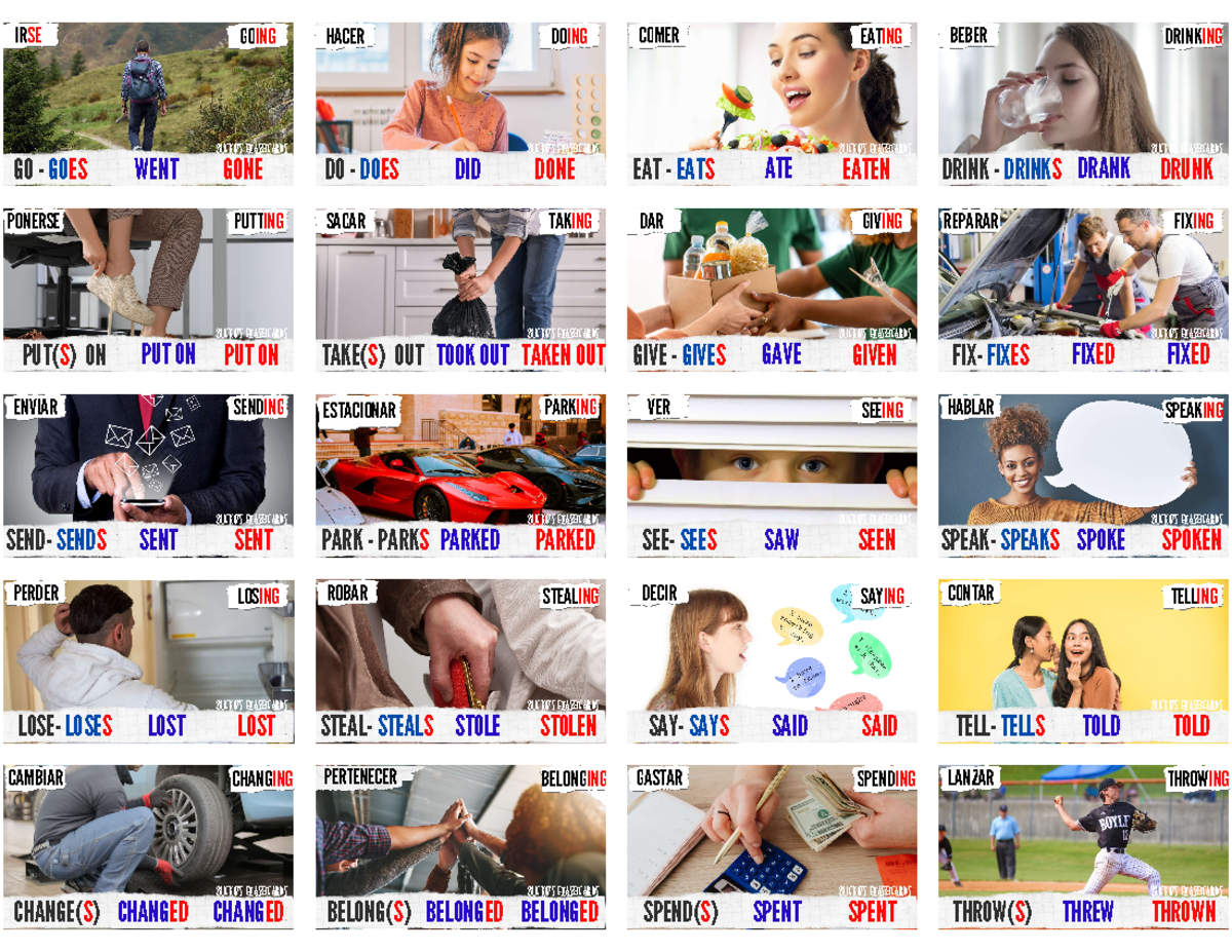 Verbs mini - ingles - GO - GOES GOING WENT GONE IRSE BUCKO’S FLASHCARDS ...