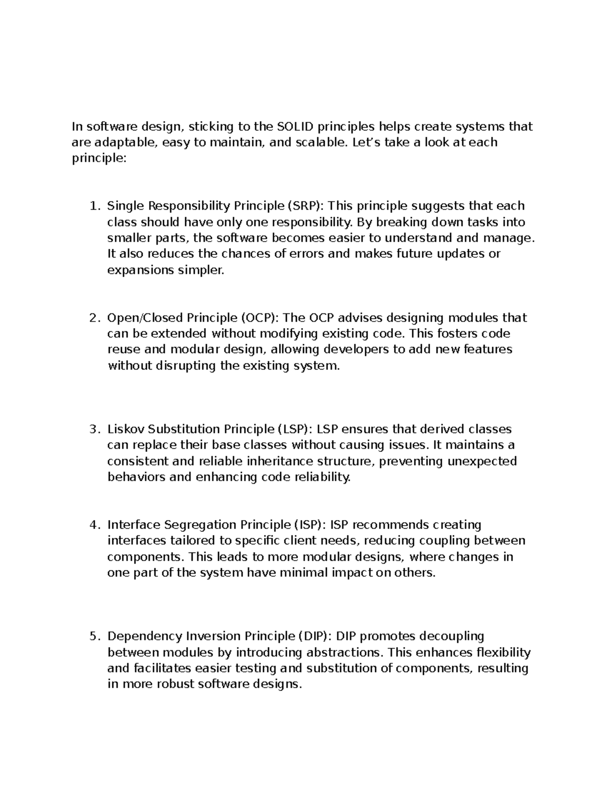 Solid Studocu - In software design, sticking to the SOLID principles ...