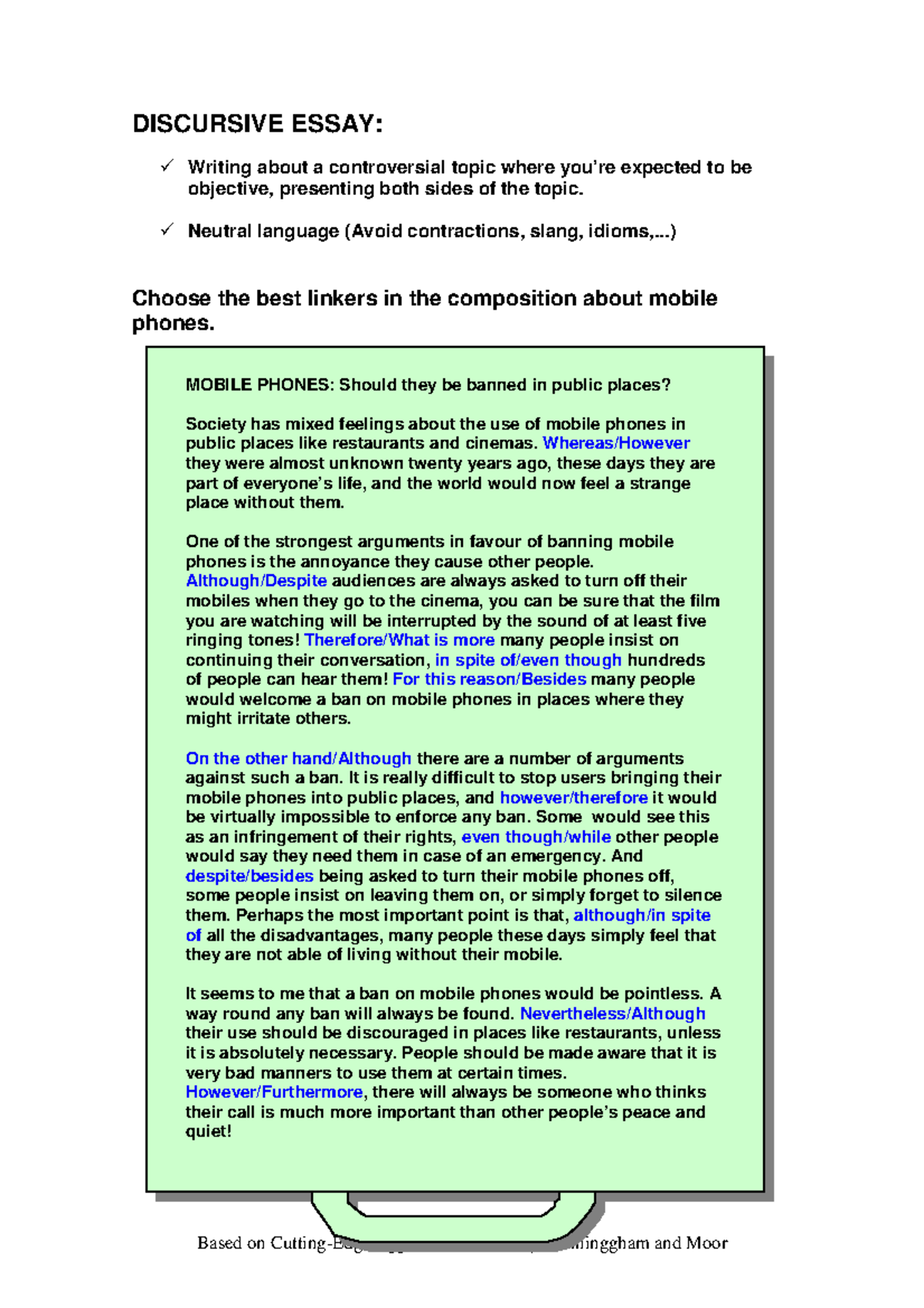 Discursive Essay Writing Style Example - Based on Cutting-Edge ...