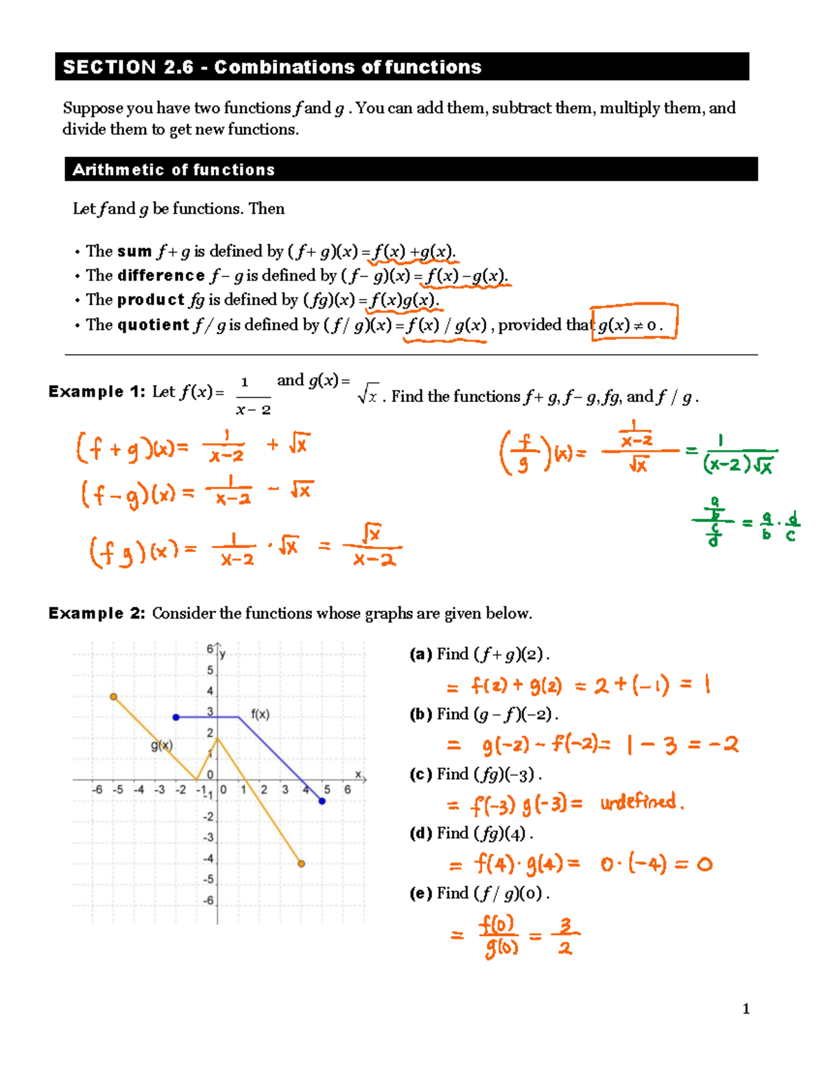 120 15F notes 2 - Chapter 2.6 Review - Arithmetic of functions SECTION ...