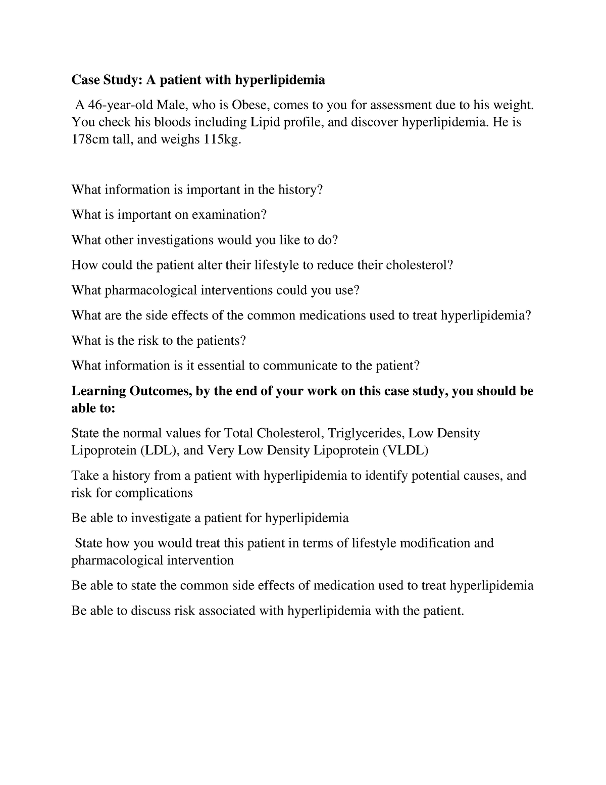 case study on hyperlipidemia