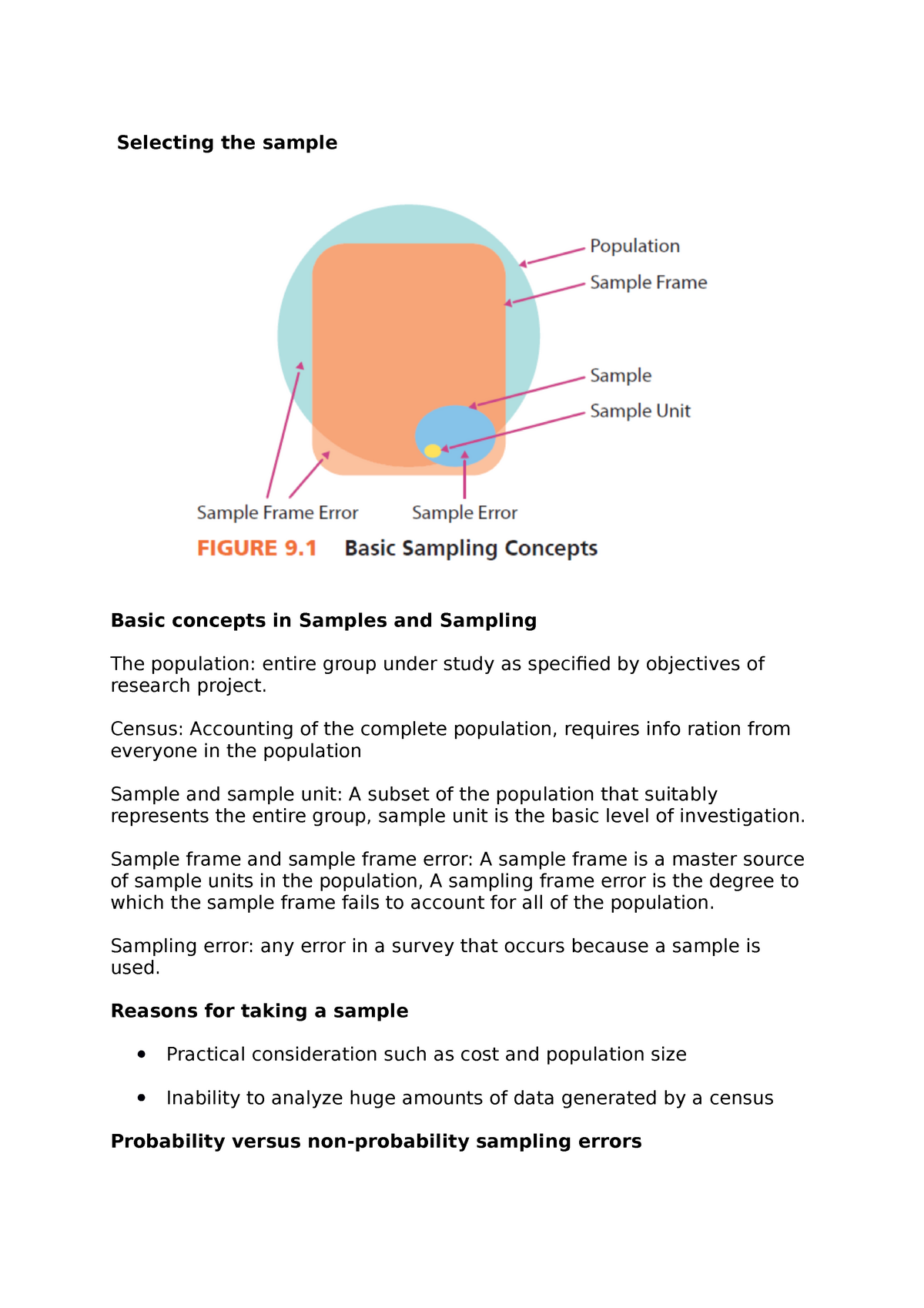 Selecting The Sample Selecting The Sample Basic Concepts In Samples And Sampling The Population Studocu