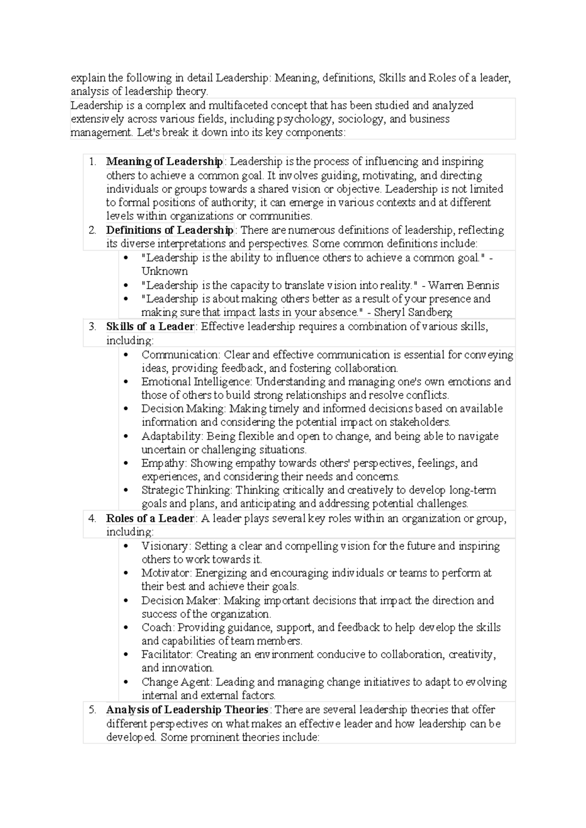 Unit-1 LTD notes - explain the following in detail Leadership: Meaning ...