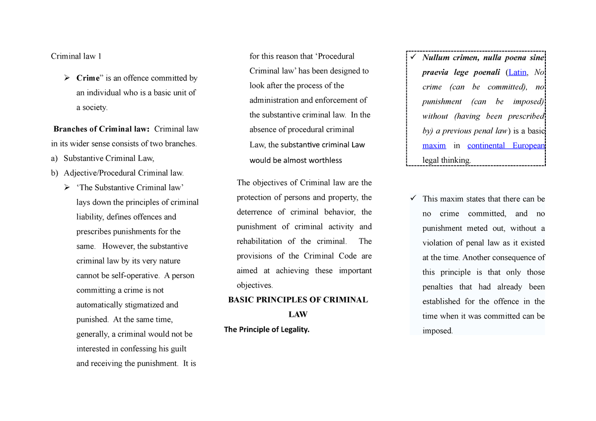 Criminal Law 1 - Branches Of Criminal Law: Criminal Law In Its Wider ...