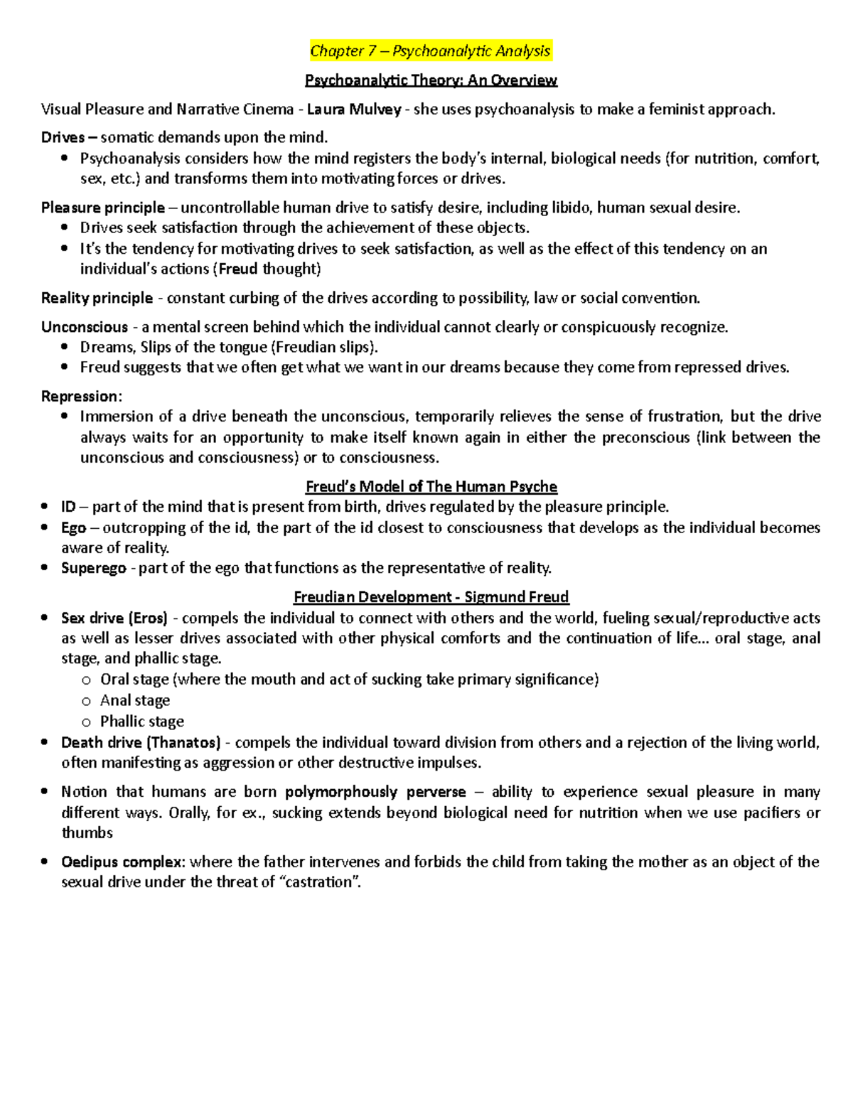 MDSA01 - final notes - Chapter 7 – Psychoanalytic Analysis ...