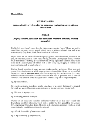 Word Classes - notes - W CL Adriana Za WORD CLA PARTS OF SPEECH All ...