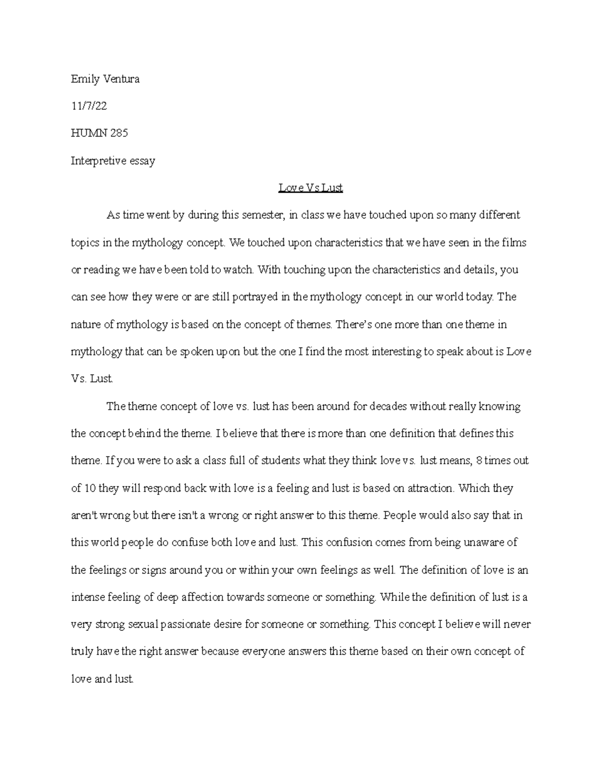 essay about love and lust