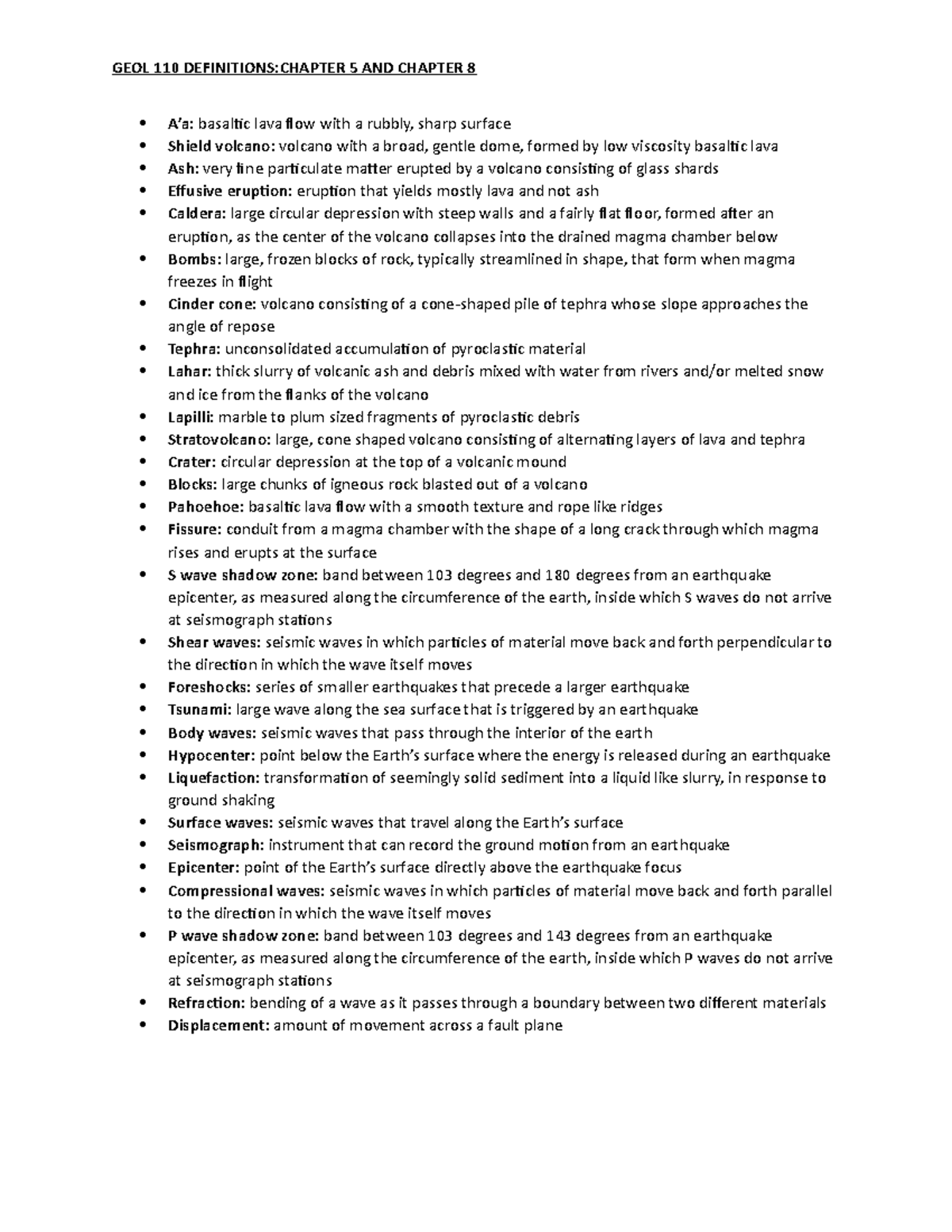 Geology 110 Chapter 5 and 8 Definitions - GEOL 110 DEFINITIONS:CHAPTER ...