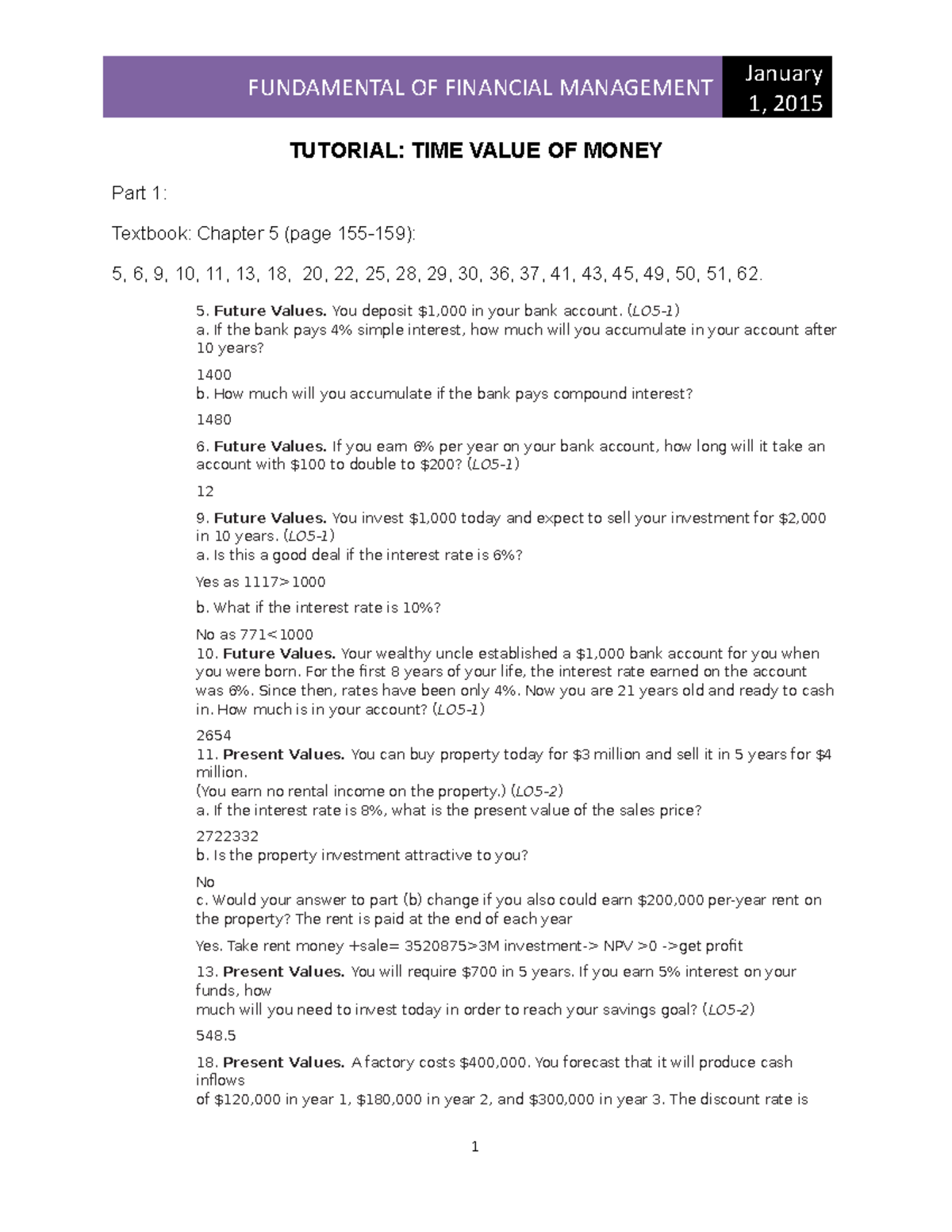 1. TutorialTVM GOOD FUNDAMENTAL OF FINANCIAL MANAGEMENT 1, 2015