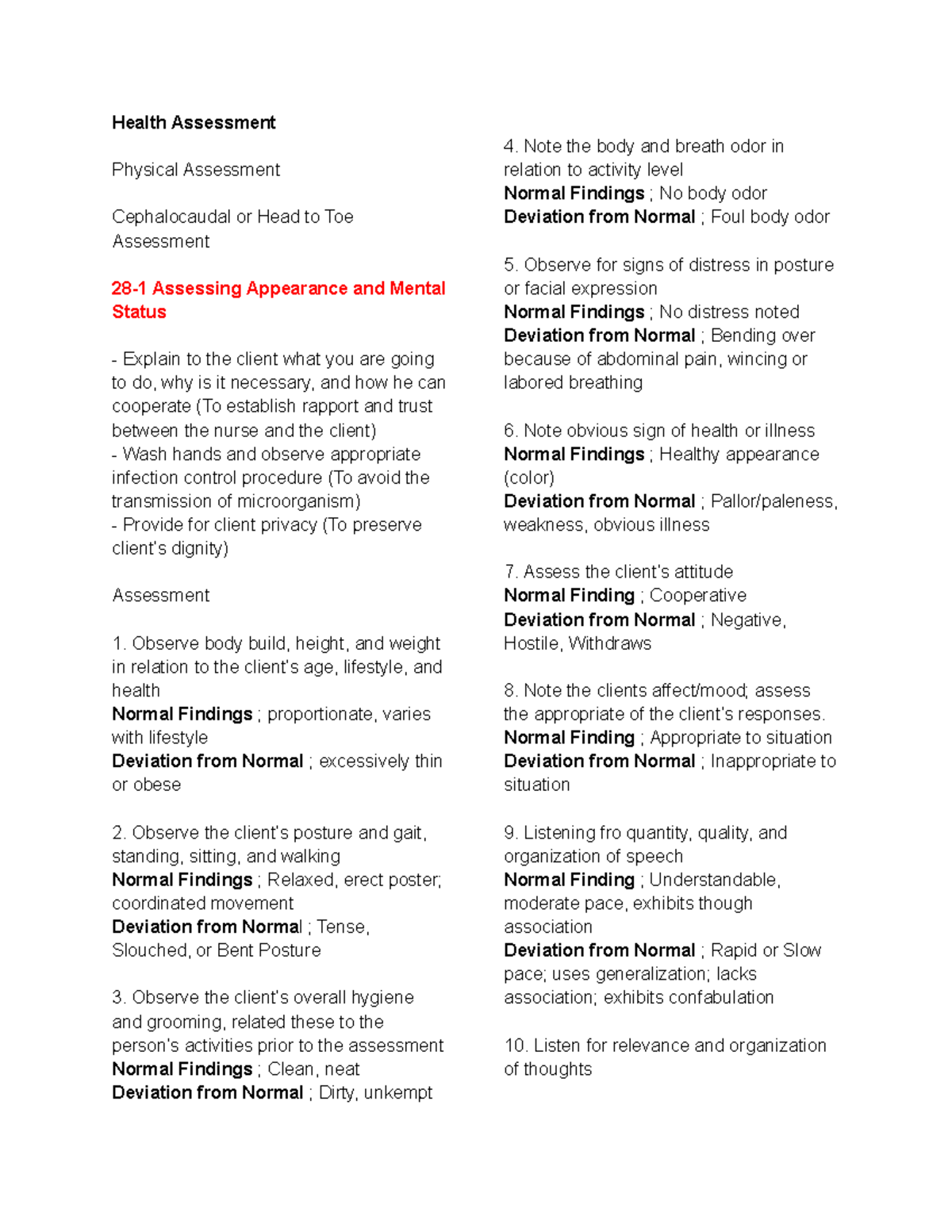 H A Physical Assessment - Health Assessment Physical Assessment ...