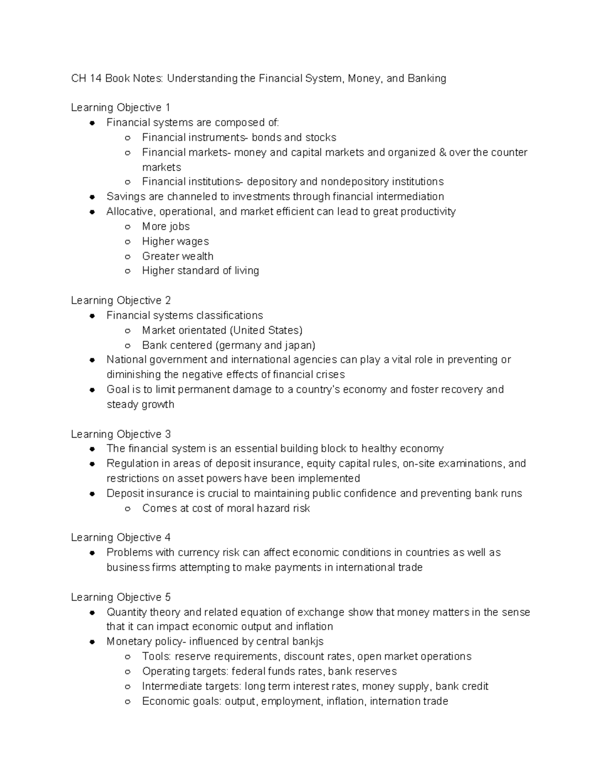 CH 14 Book Notes - Understanding the Financial System, Money, and ...