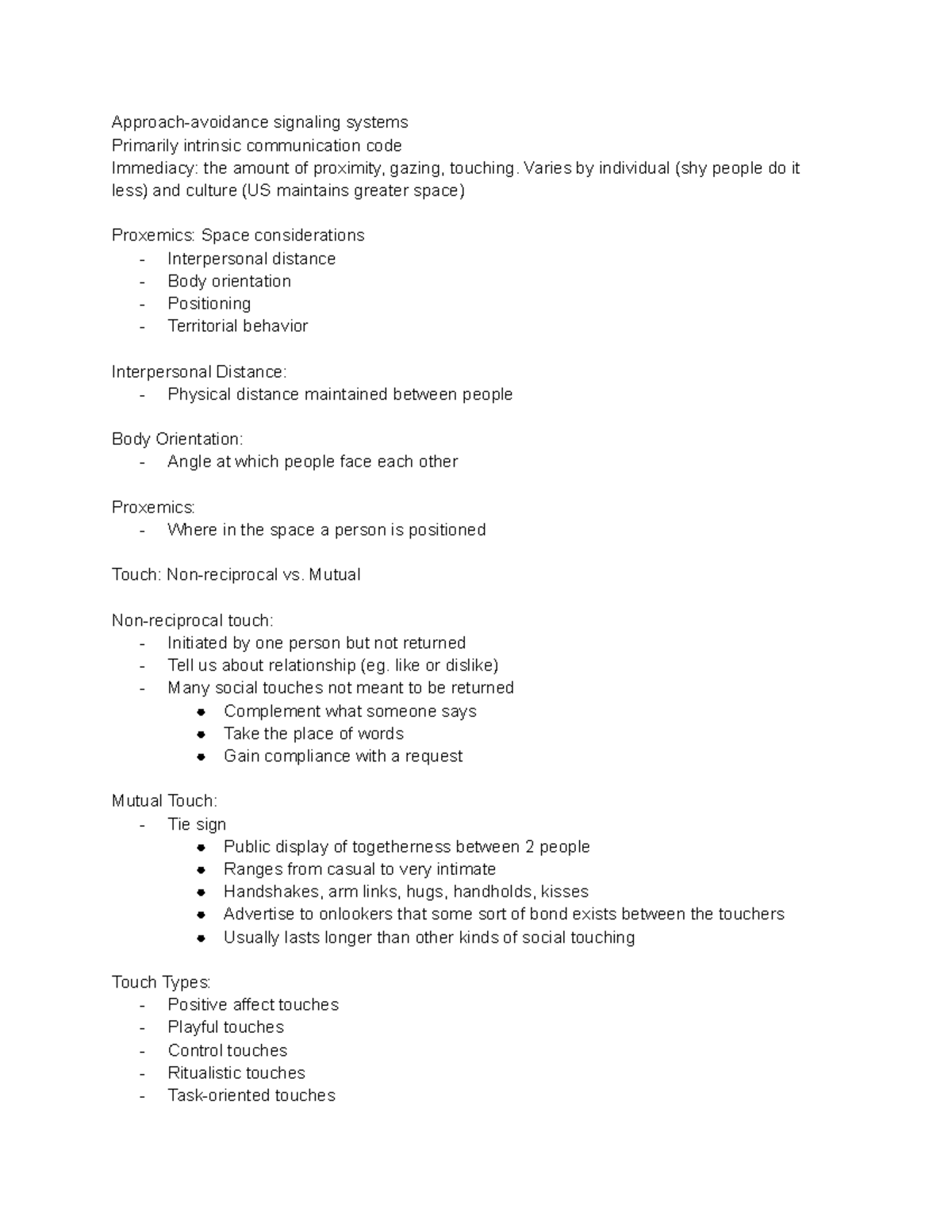 Space, Eye Contact, Touch Notes - Approach-avoidance signaling systems ...