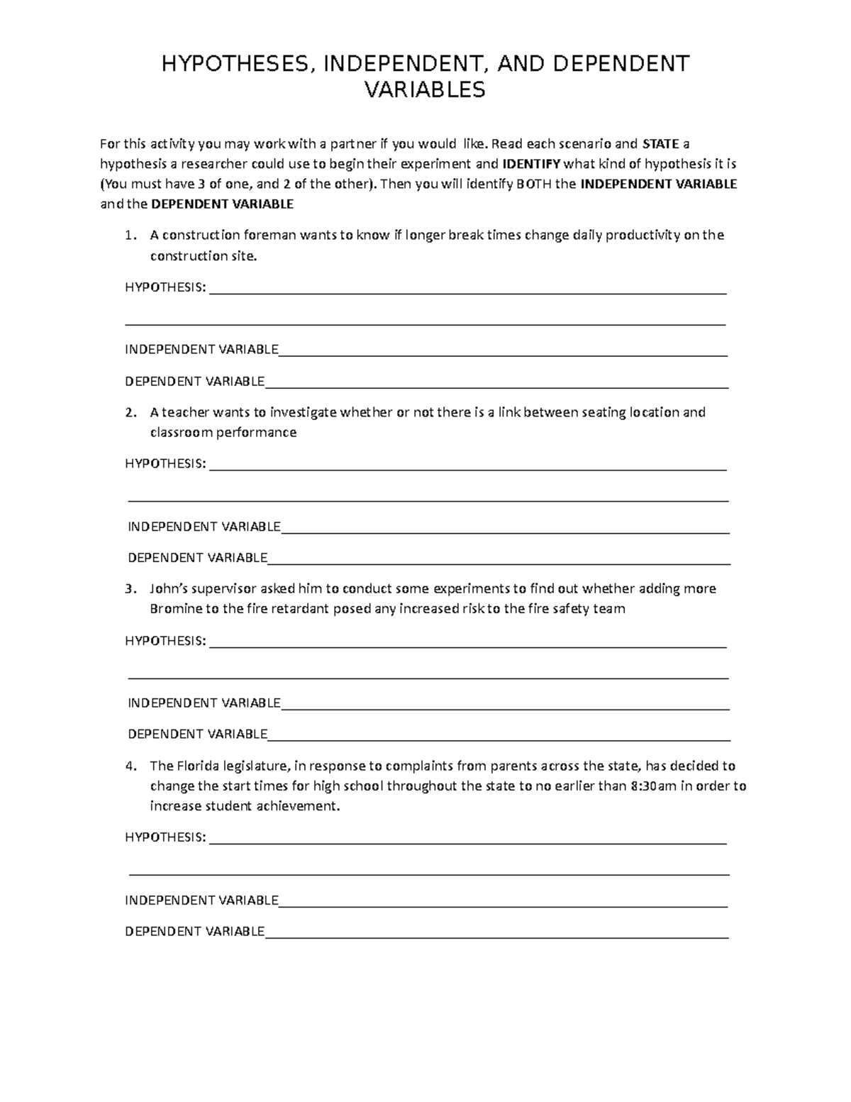 IV and DV - psych - HYPOTHESES, INDEPENDENT, AND DEPENDENT VARIABLES ...