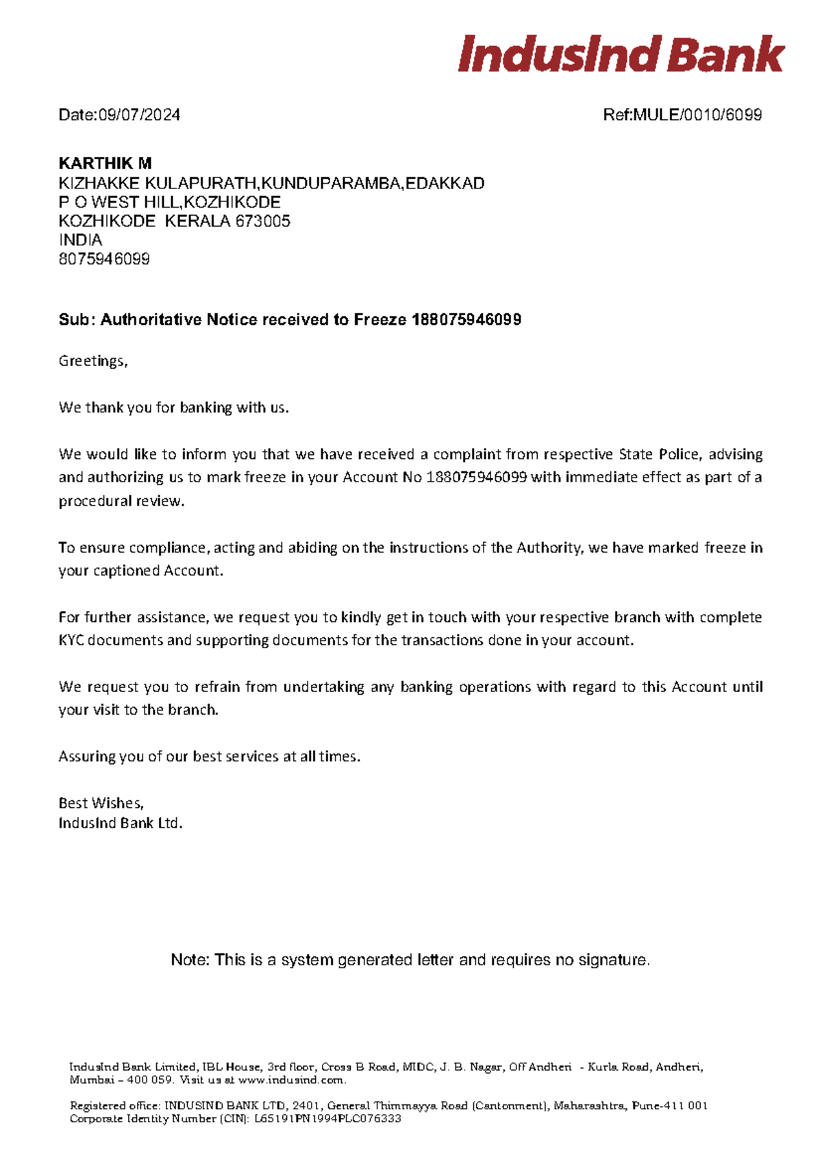 MULE-188075946099-0150 - Sub: Authoritative Notice received to Freeze ...