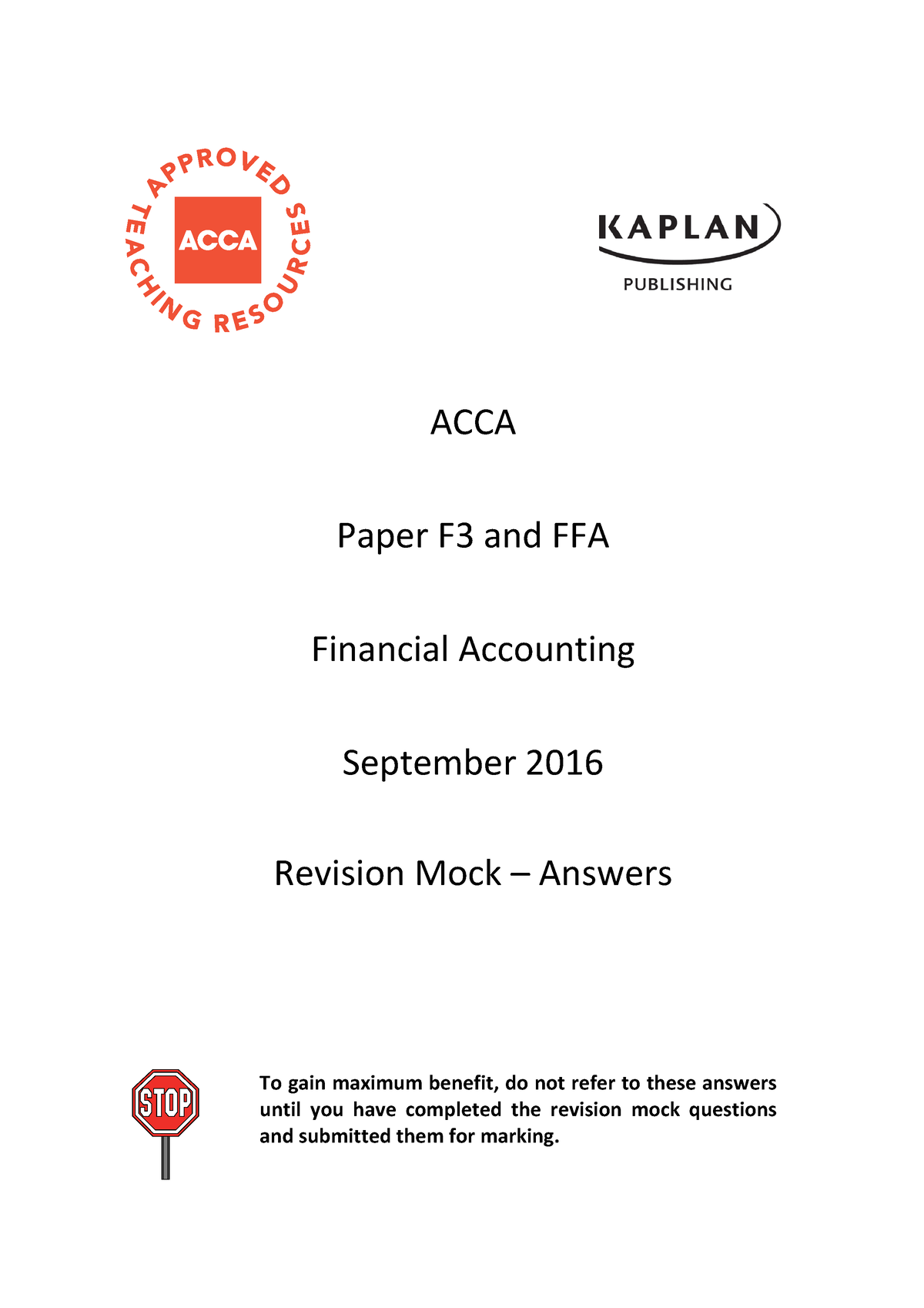 ACCA F3-FFA Revision Mock - Answers S16 - ACCA Paper F3 And FFA ...