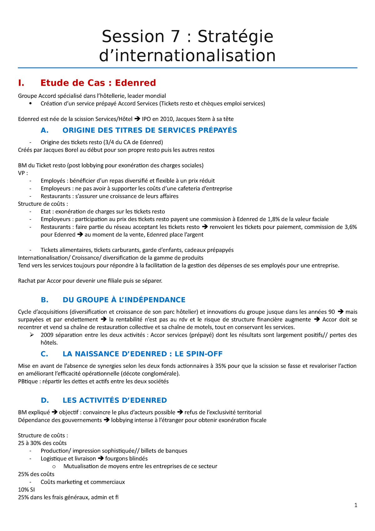 Session 7 Notes De Cours 7 Session 7 Stratégie Dinternationalisation I Etude De Cas 9959