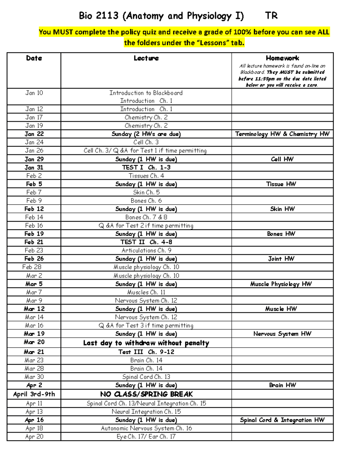 NEW BIOL 2113 T R lecture spring 2023 copy - Bio 2113 (Anatomy and ...
