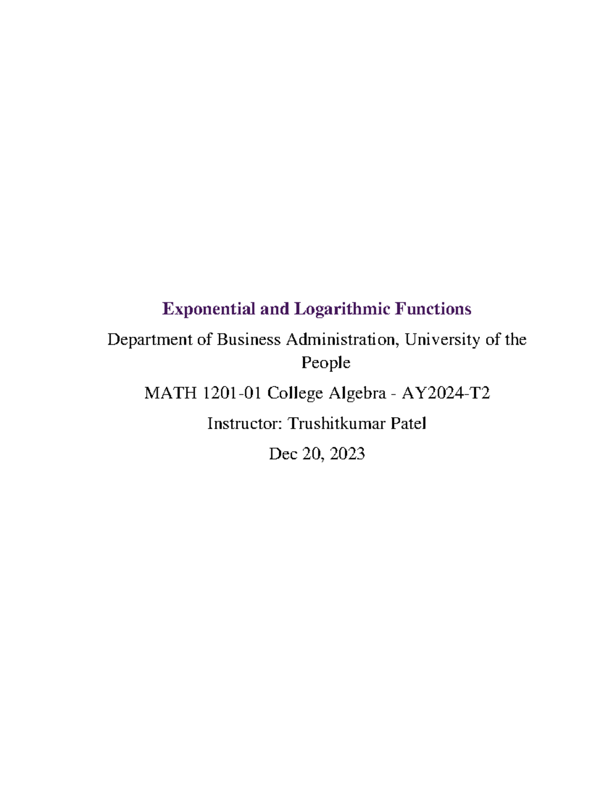 Written Assignment unit 5 Maths - Exponential and Logarithmic Functions ...