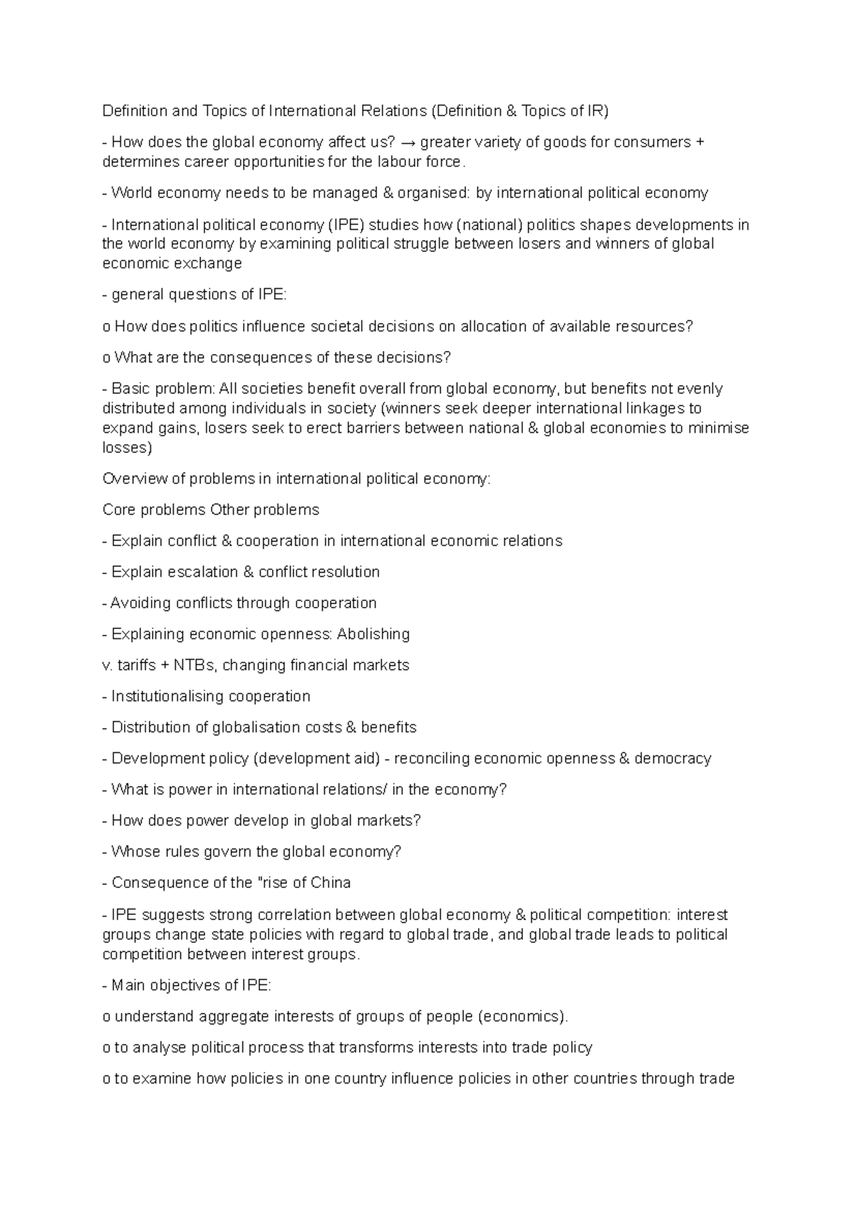 Definition and Topics of International Relations - World economy needs ...