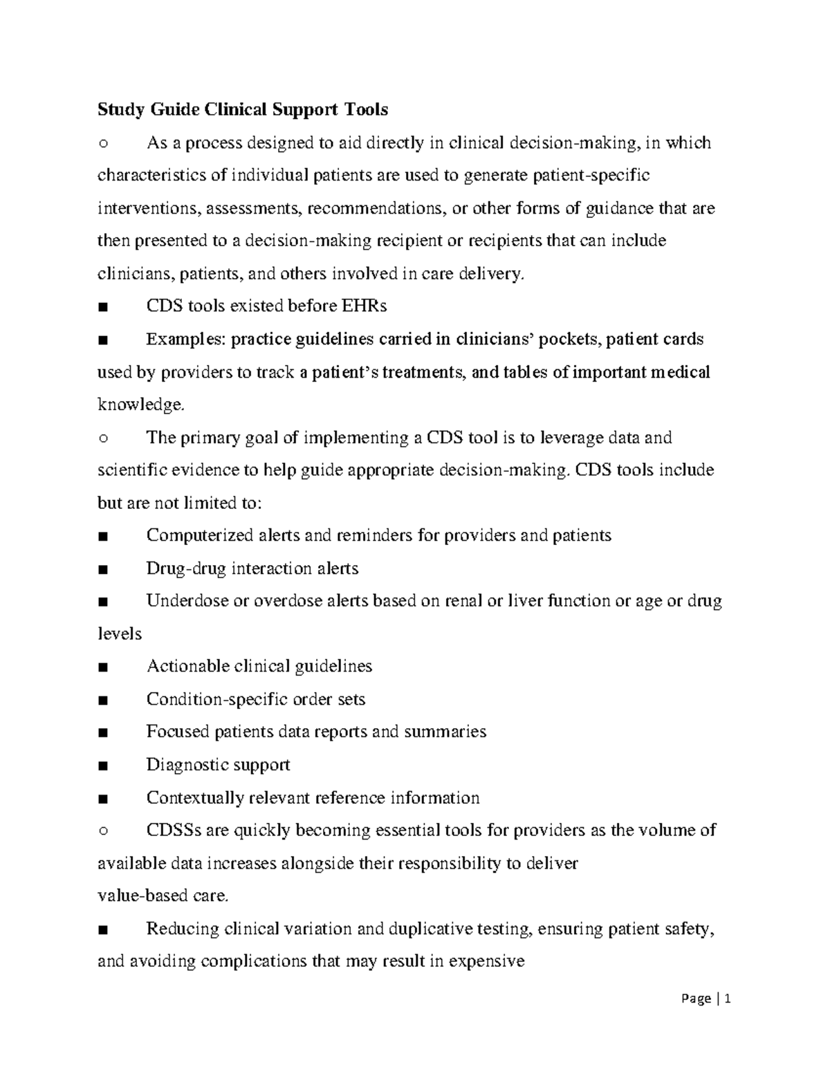 Study Guide Clinical Support Tools CDS tools existed before EHRs
