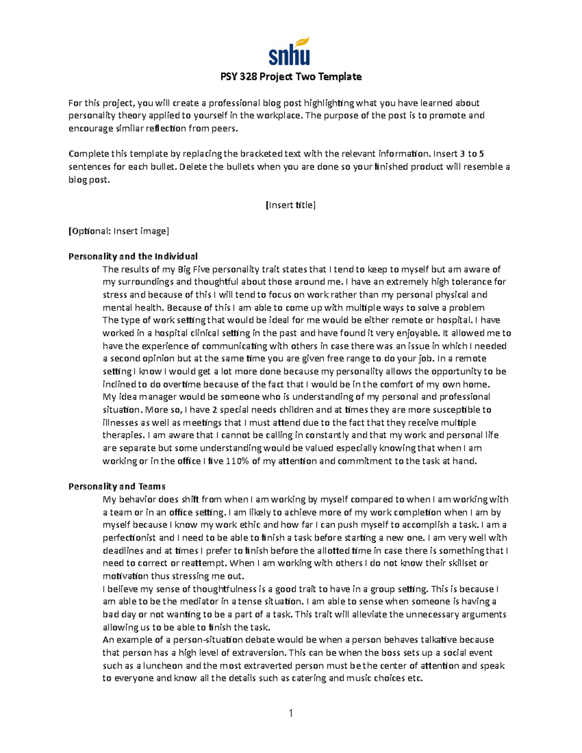 PSY 328 Project Two Template - PSY 328 Project Two Template For This ...