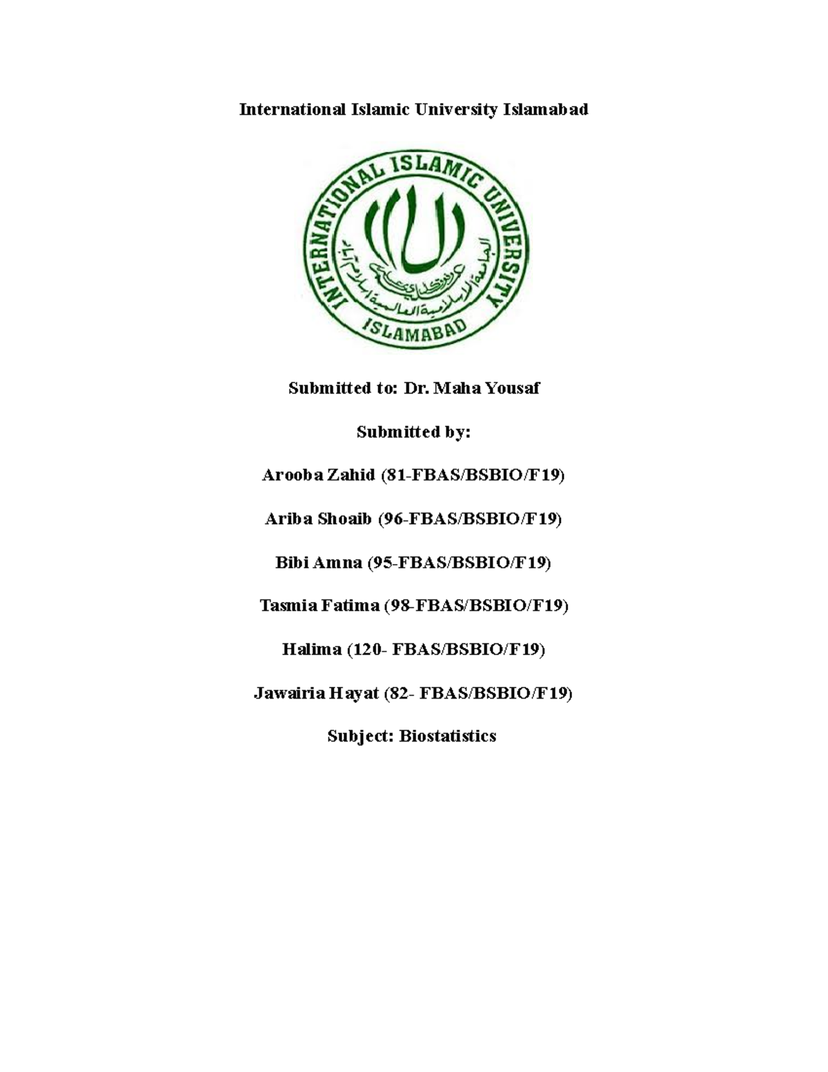 Jamovi stat - International Islamic University Islamabad Submitted to ...