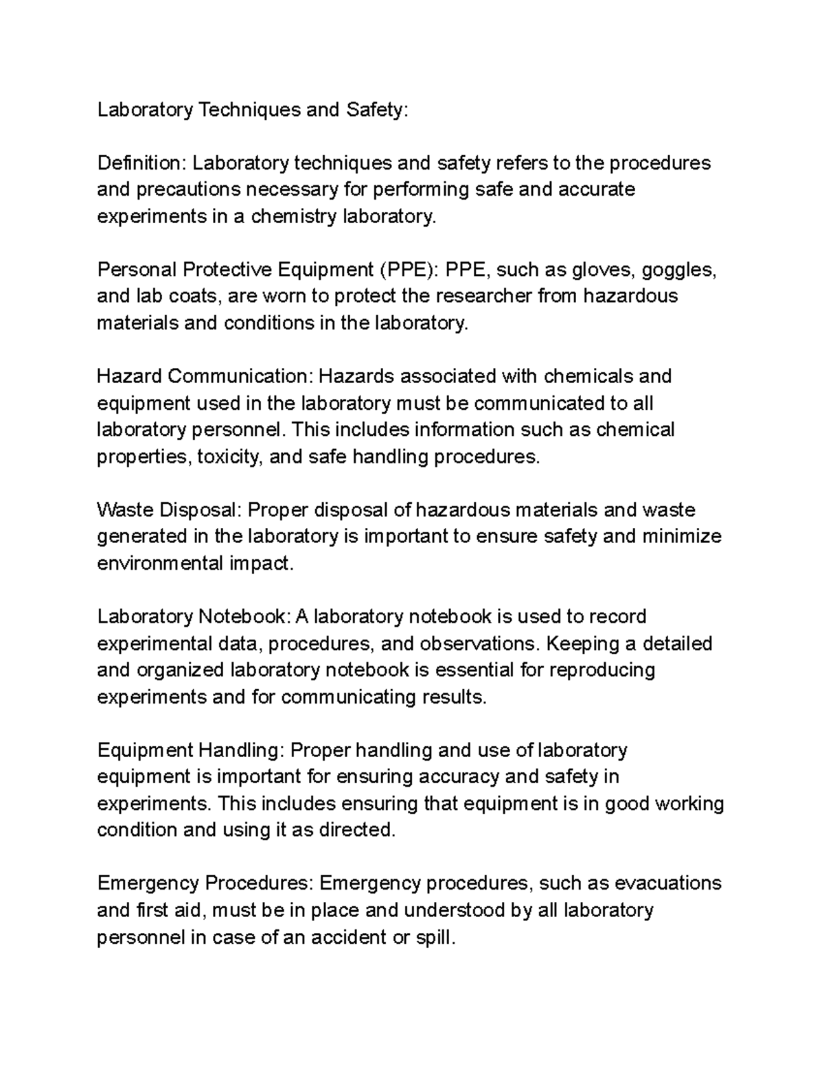 Untitled document Chem 134L summaries Laboratory Techniques and