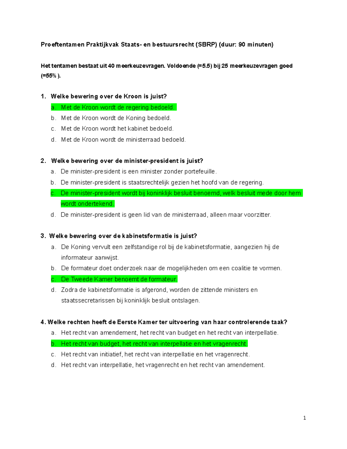 Oefententamen SBRP - Proeftentamen Praktijkvak Staats- En Bestuursrecht ...