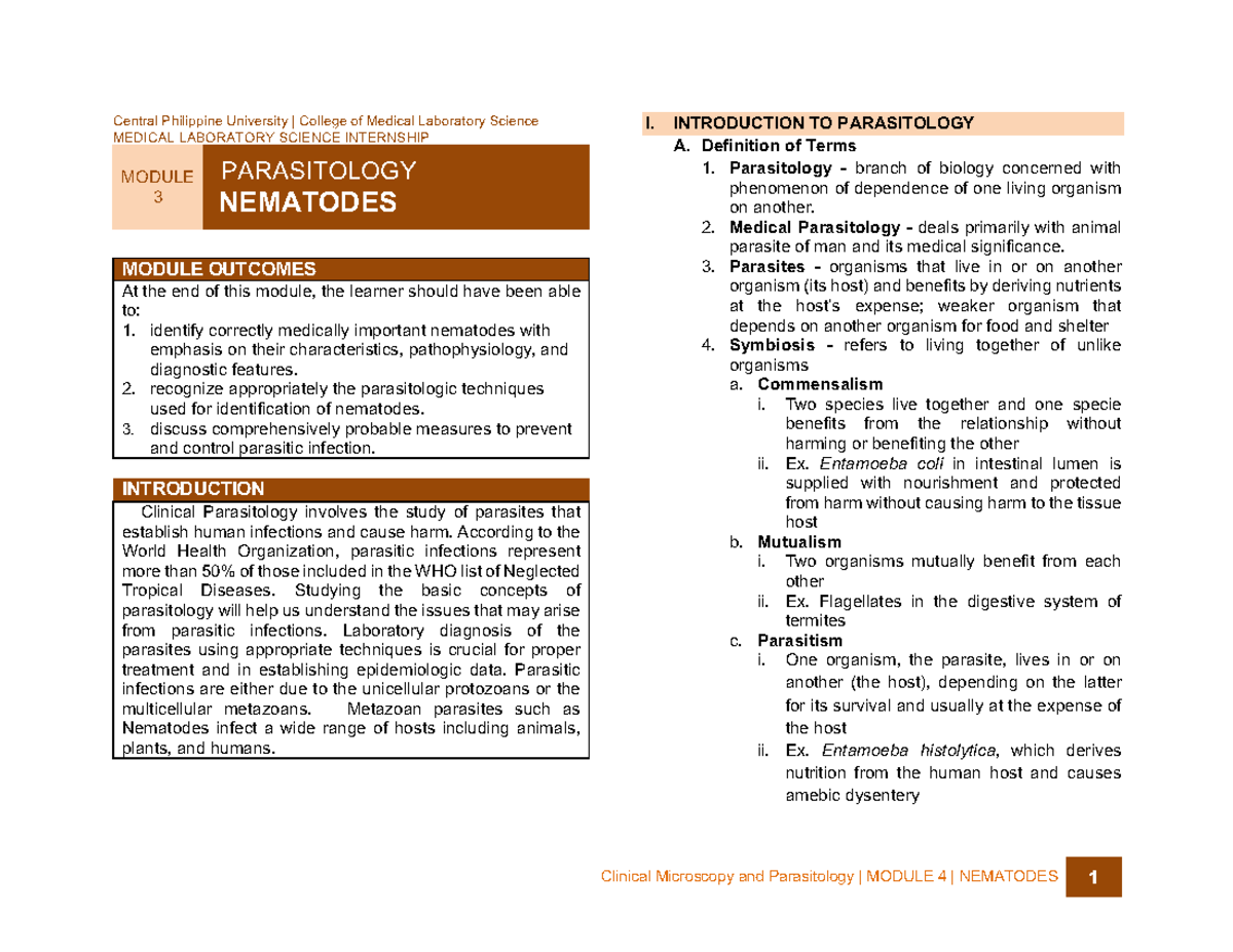 Module 5 CM - Nematodes - Central Philippine University | College of ...