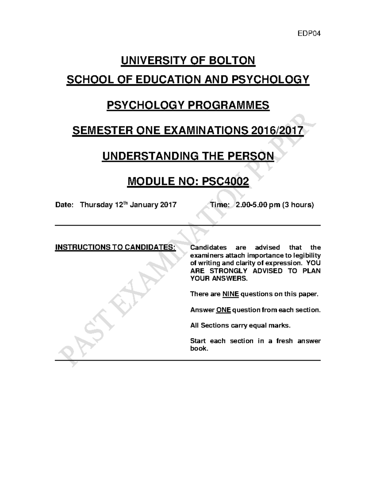 Exam May 2017, questions - EDP UNIVERSITY OF BOLTON SCHOOL OF EDUCATION ...